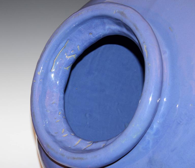 Huge Zanesville Pottery for Nowalk, CT Old Pot Shop Periwinkle Blue Urn