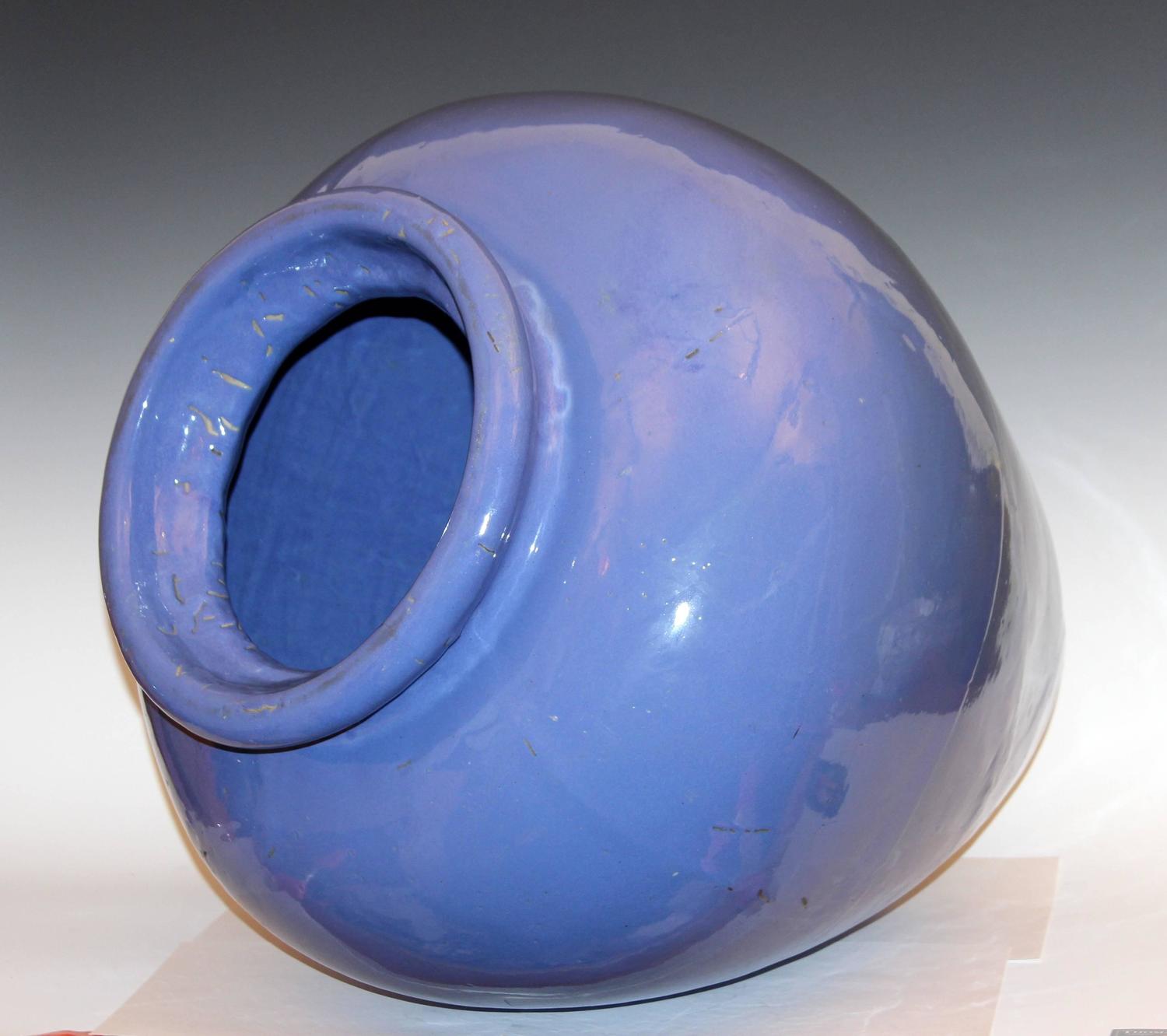 Huge Zanesville Pottery for Nowalk, CT Old Pot Shop Periwinkle Blue Urn