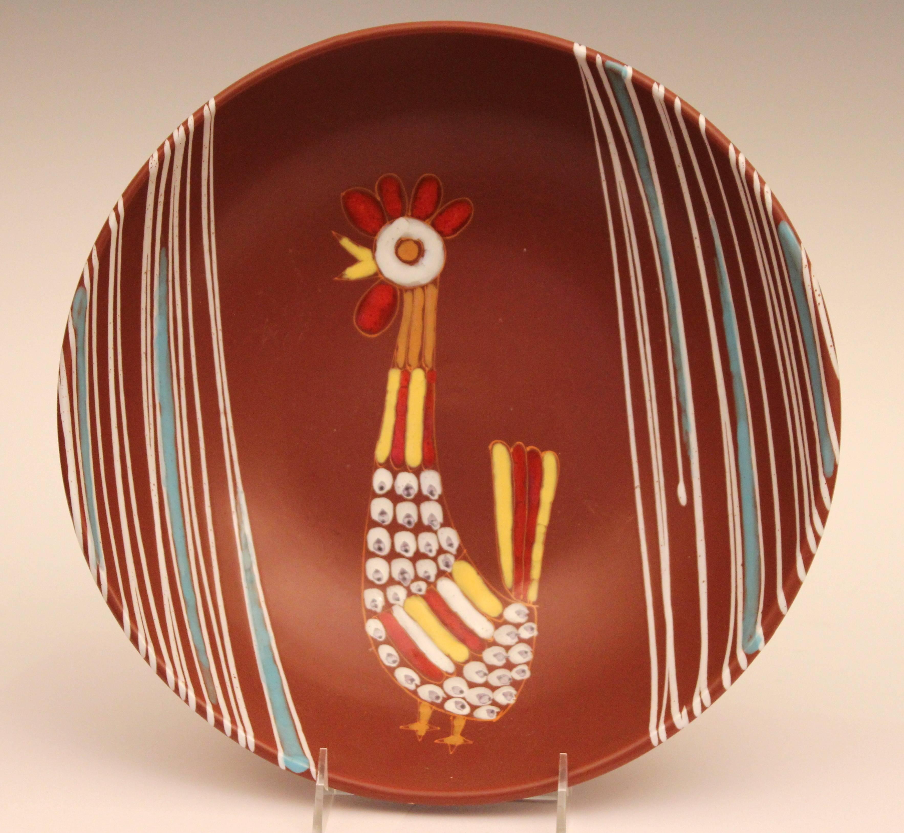 Vintage Bitossi for Raymor Capron Style Italian Pottery Enamelled Rooster Bowl 2