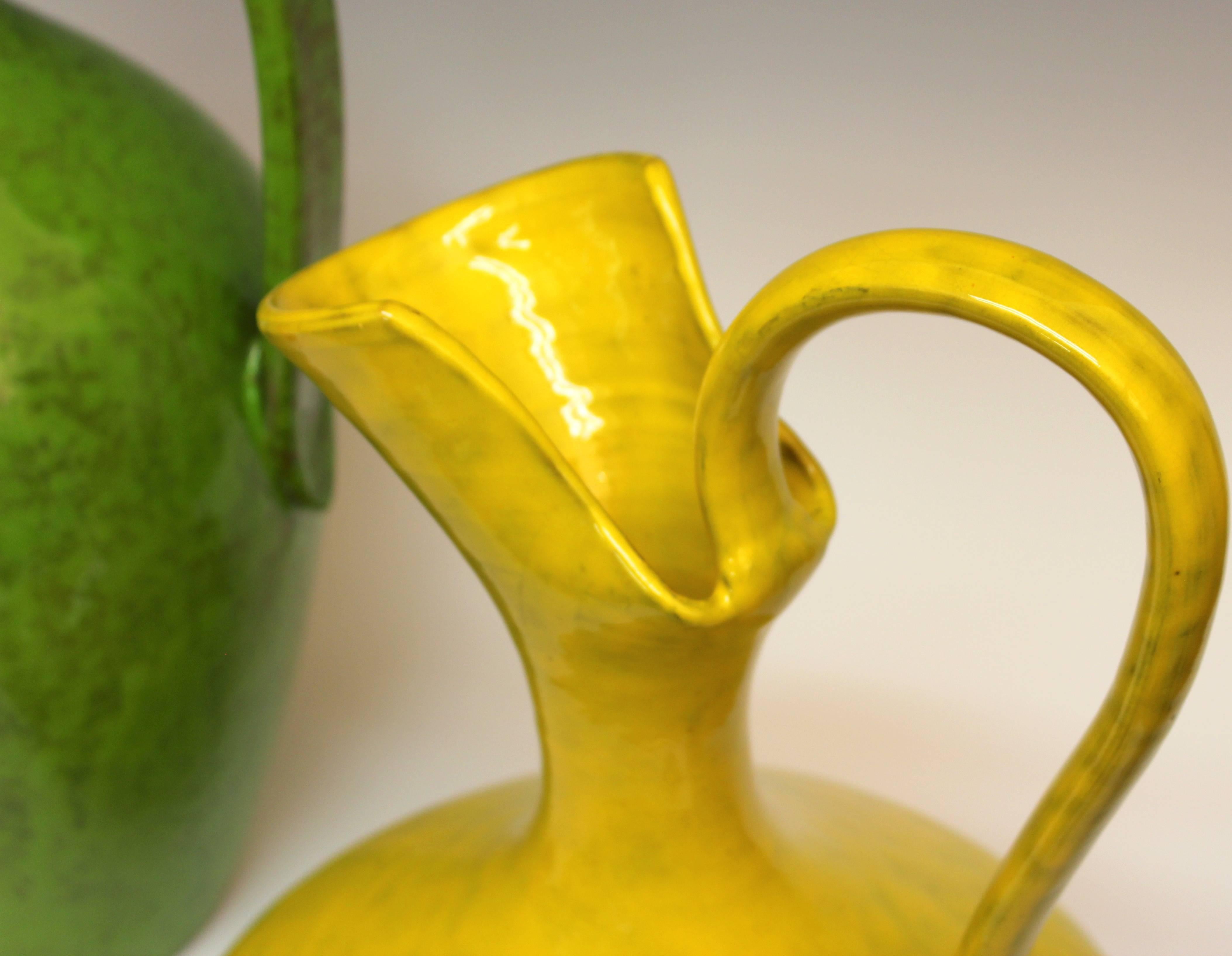 Set of three 1960s hand-turned Italian pottery vases in classical forms with electric mottled glazes for the Rosenthal-Netter Co. With original Rosenthal-Netter stickers. 12