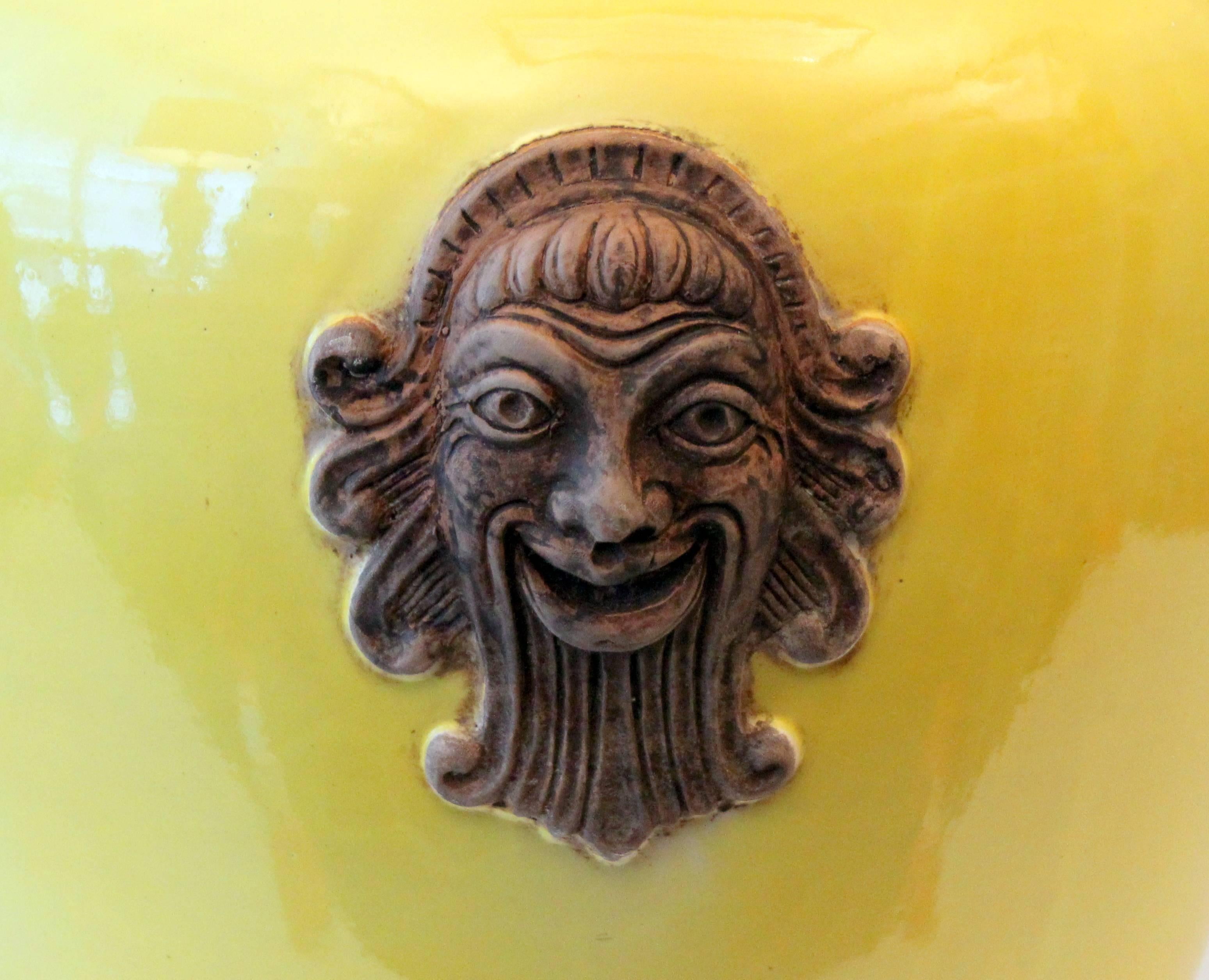 Mid-20th Century Large Yellow Italian Zaccagnini Pottery Greek Mask Jardiniere