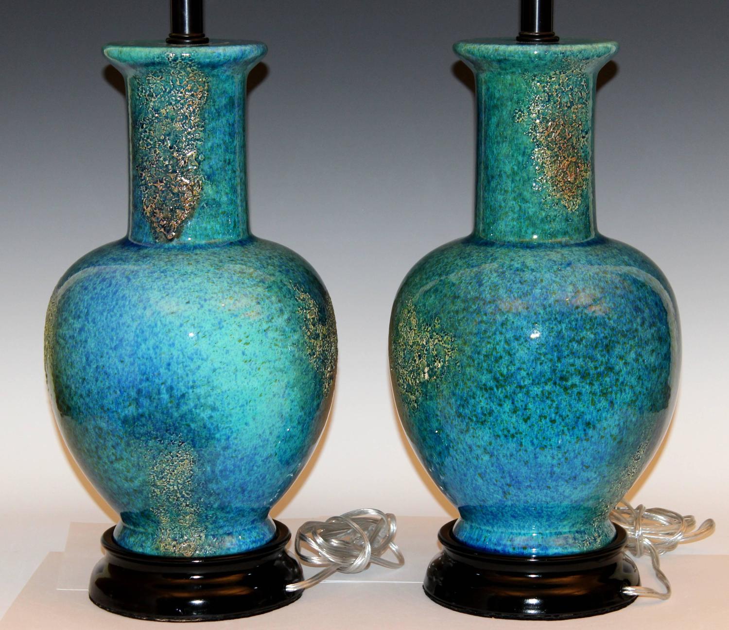 Turquoise Lava Lamp Fabulous Pair Lava Crackle Glaze Turquoise Lamps Mid-century Bitossi Modern For Sale at 1stdibs