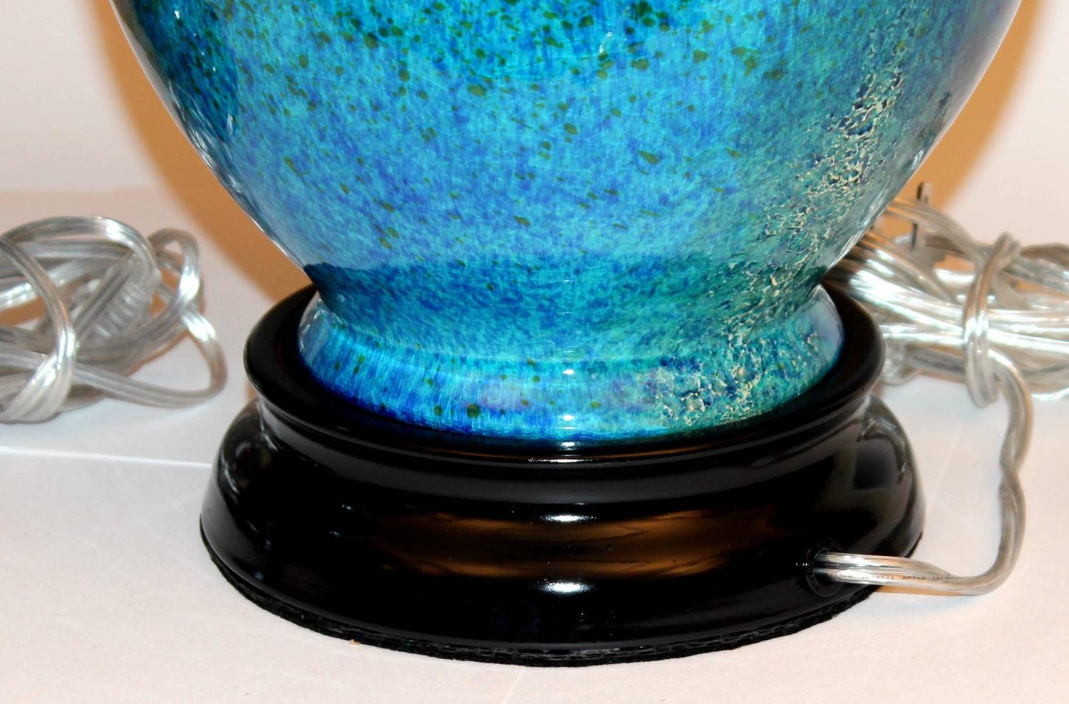 Pair of Large Vintage Haeger Pottery Mottled Turquoise Lava Lamps at