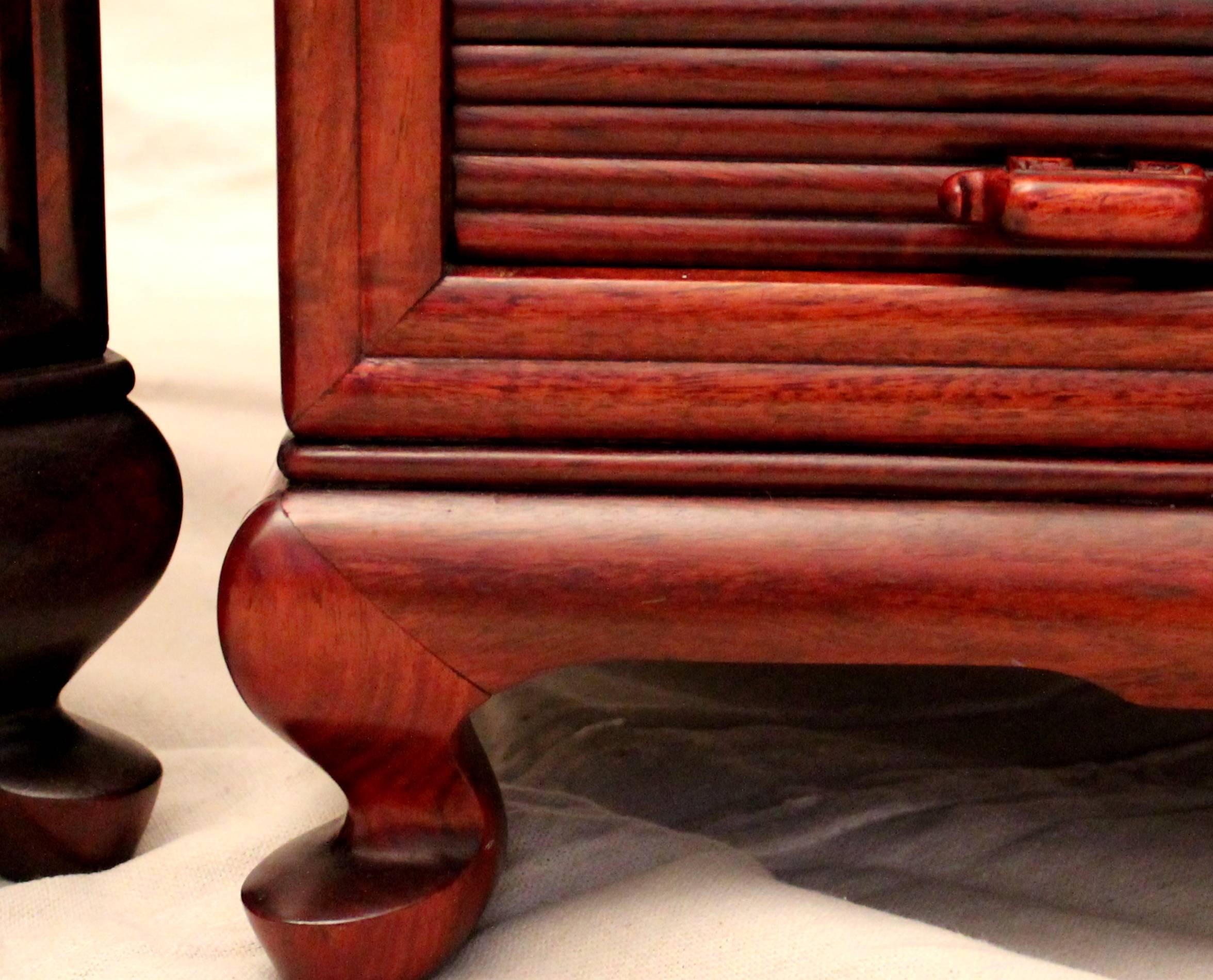  Pair Vintage Chinese Rosewood Tambor Side Bed Storage Drawer Tables 3