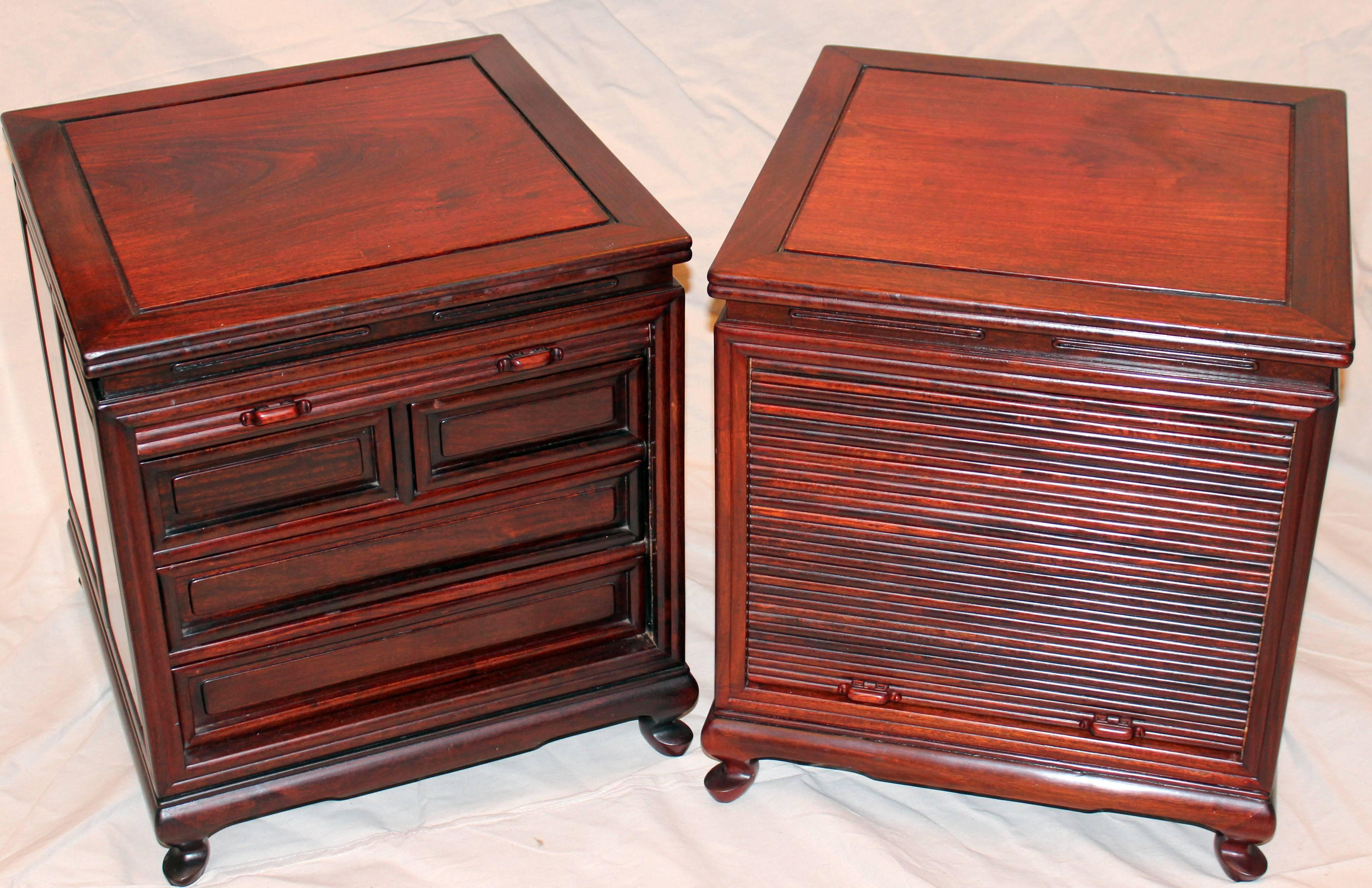  Pair Vintage Chinese Rosewood Tambor Side Bed Storage Drawer Tables 4