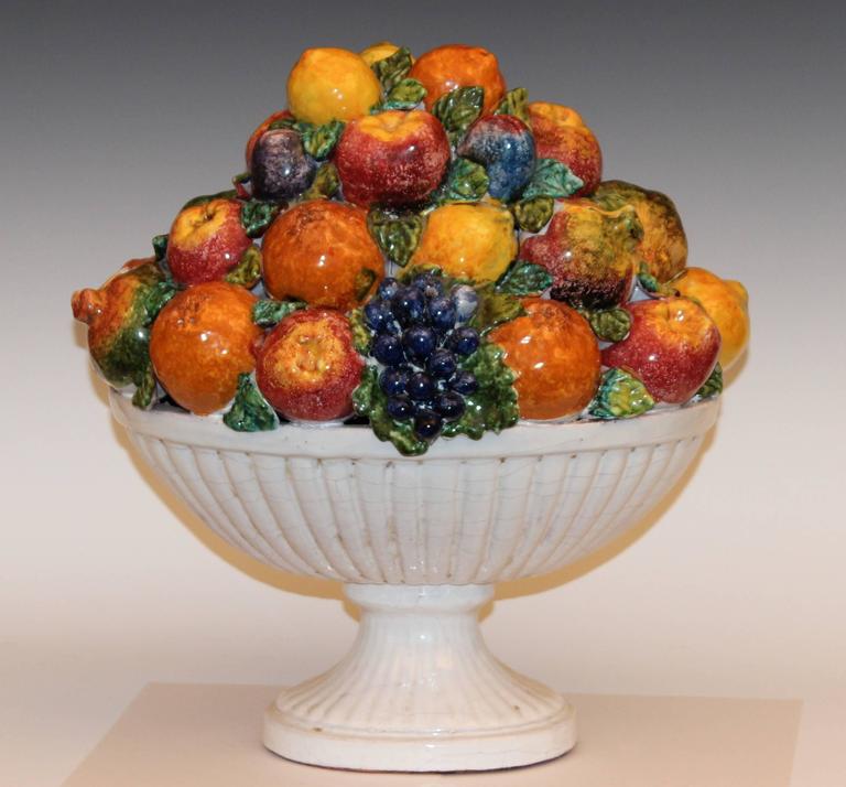 Large Vintage Italian Majolica Pottery Fruit Bowl Table Centerpiece at