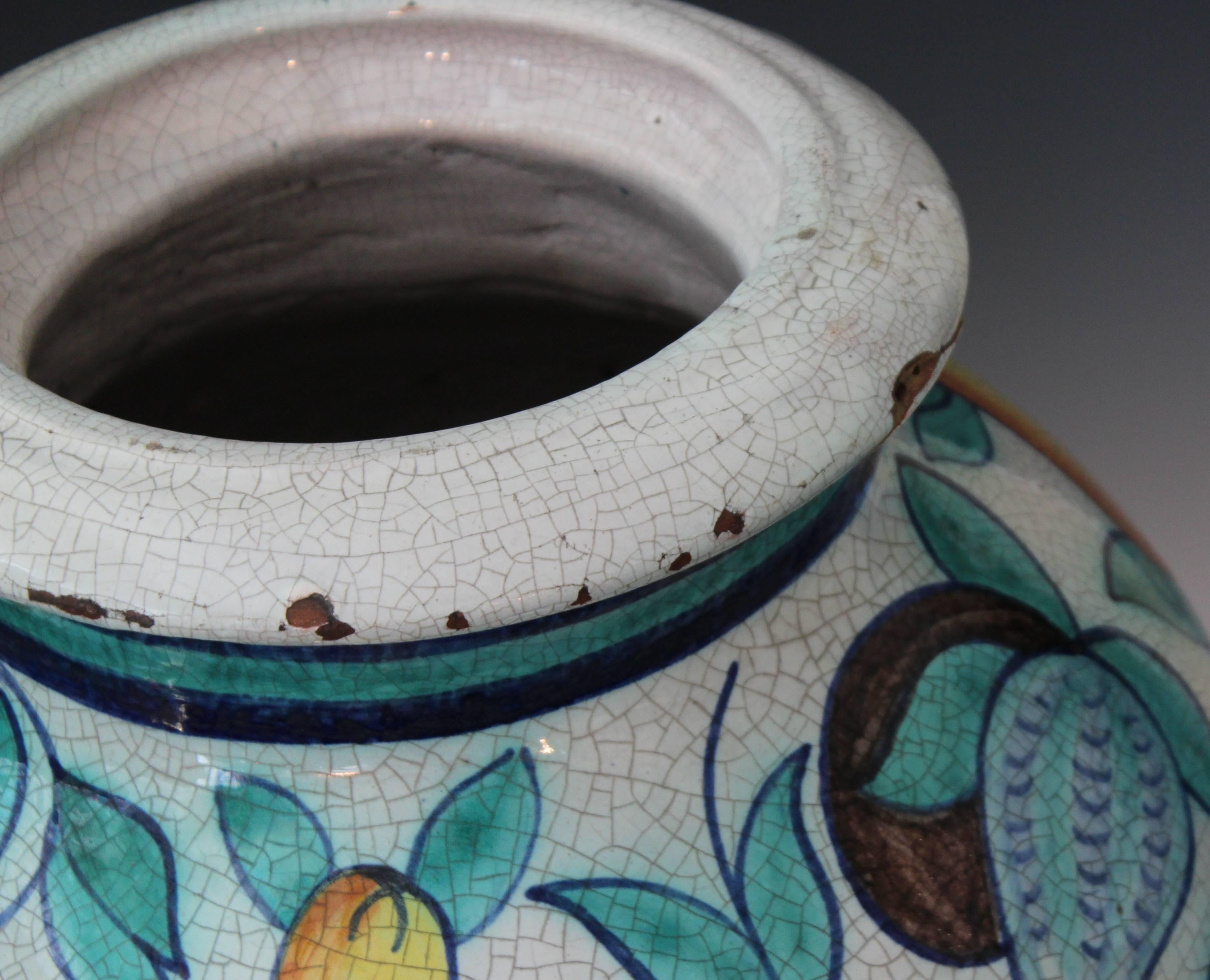 20th Century Large Pair Vintage Italian Pottery Faience Majolica Vases Urns Old Deruta 