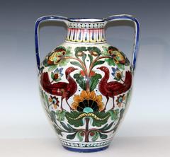 Piediluco Large Old Antique Italian Pottery Faience Majolica Jug Peacock Vase