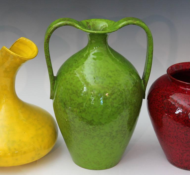 Three Vintage Italian Pottery Monochrome Vases for For