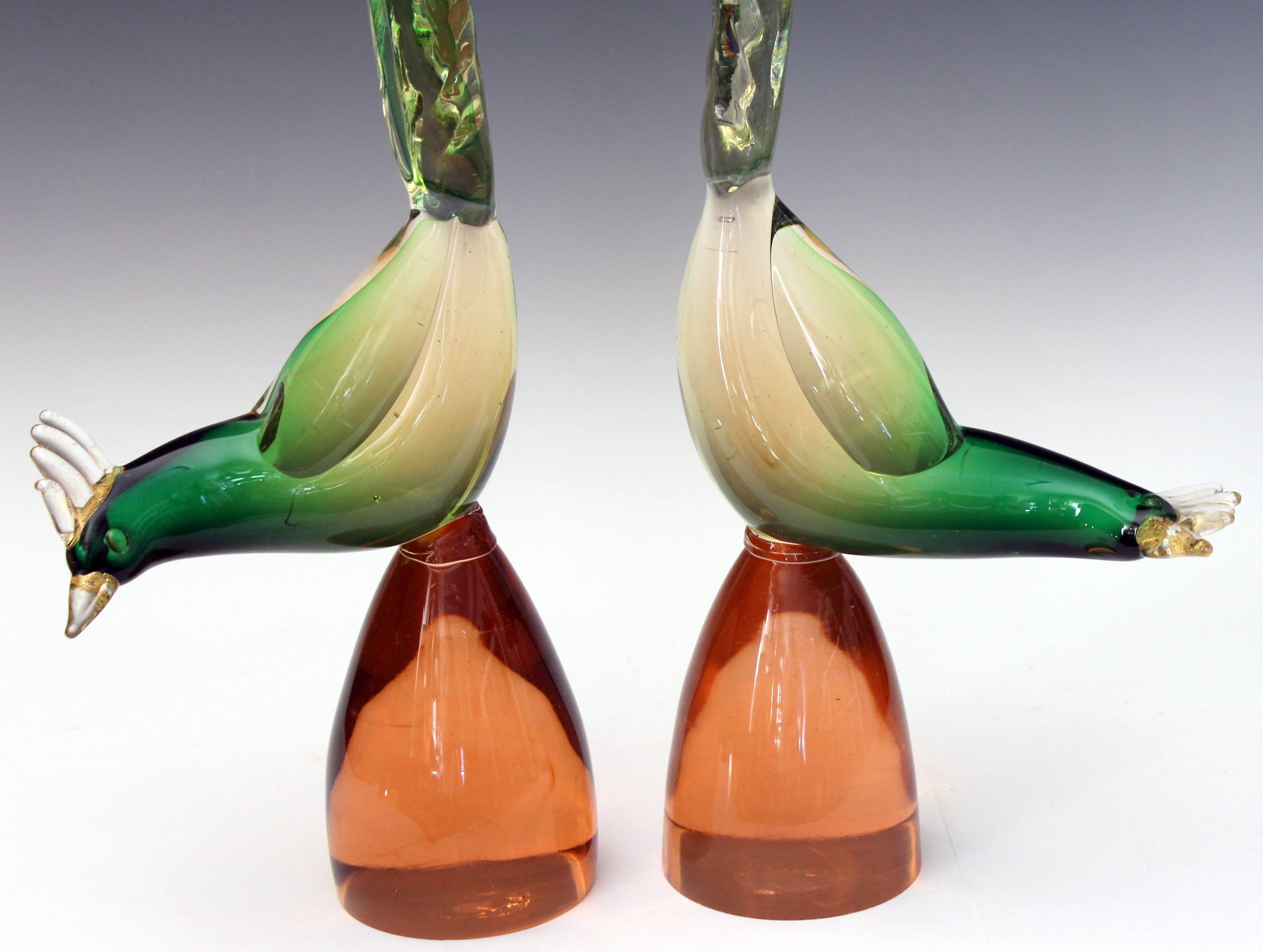 Mid-Century Modern Large Matched Pair of Vintage Murano Glass Pheasant Birds