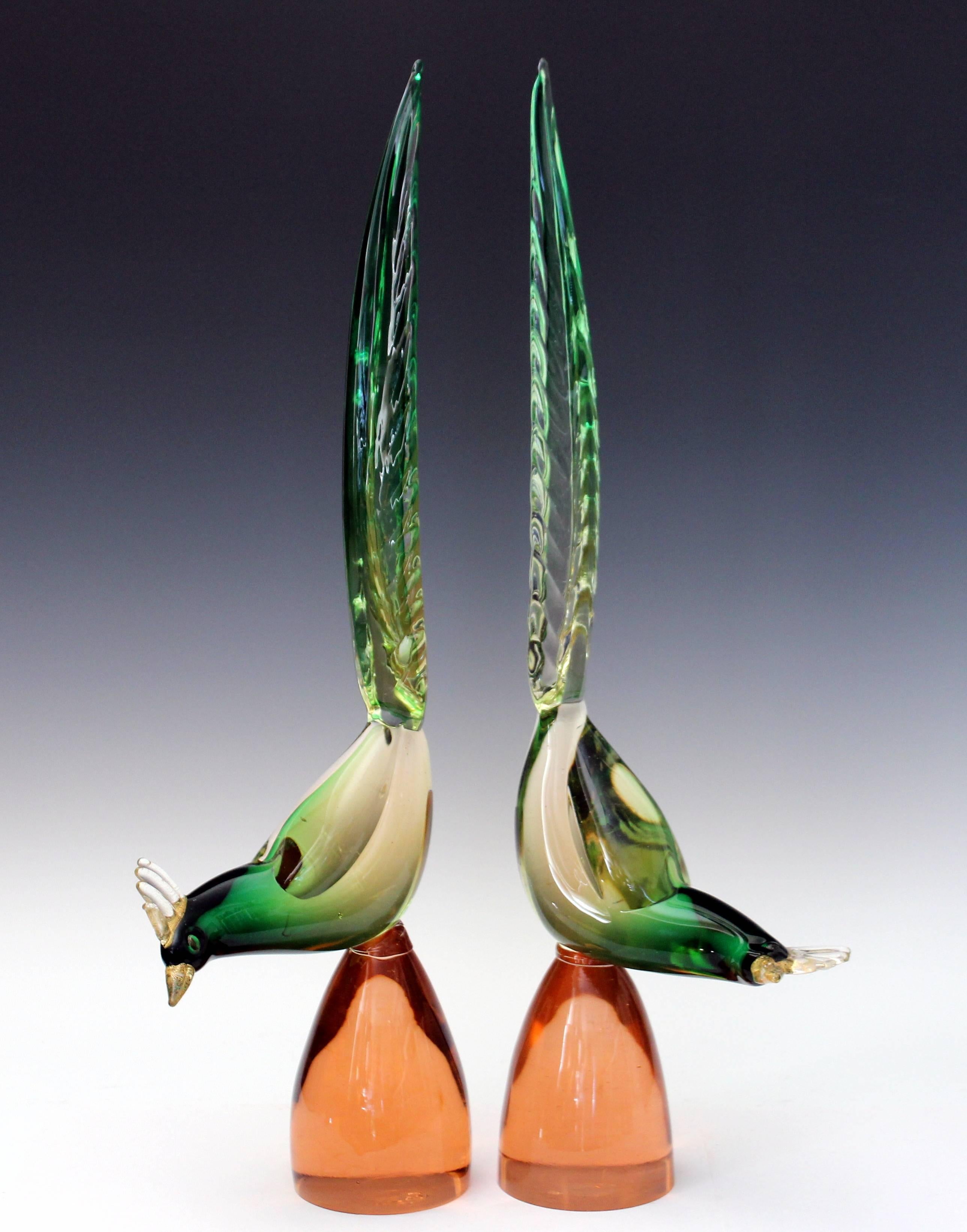 Large Matched Pair of Vintage Murano Glass Pheasant Birds 1