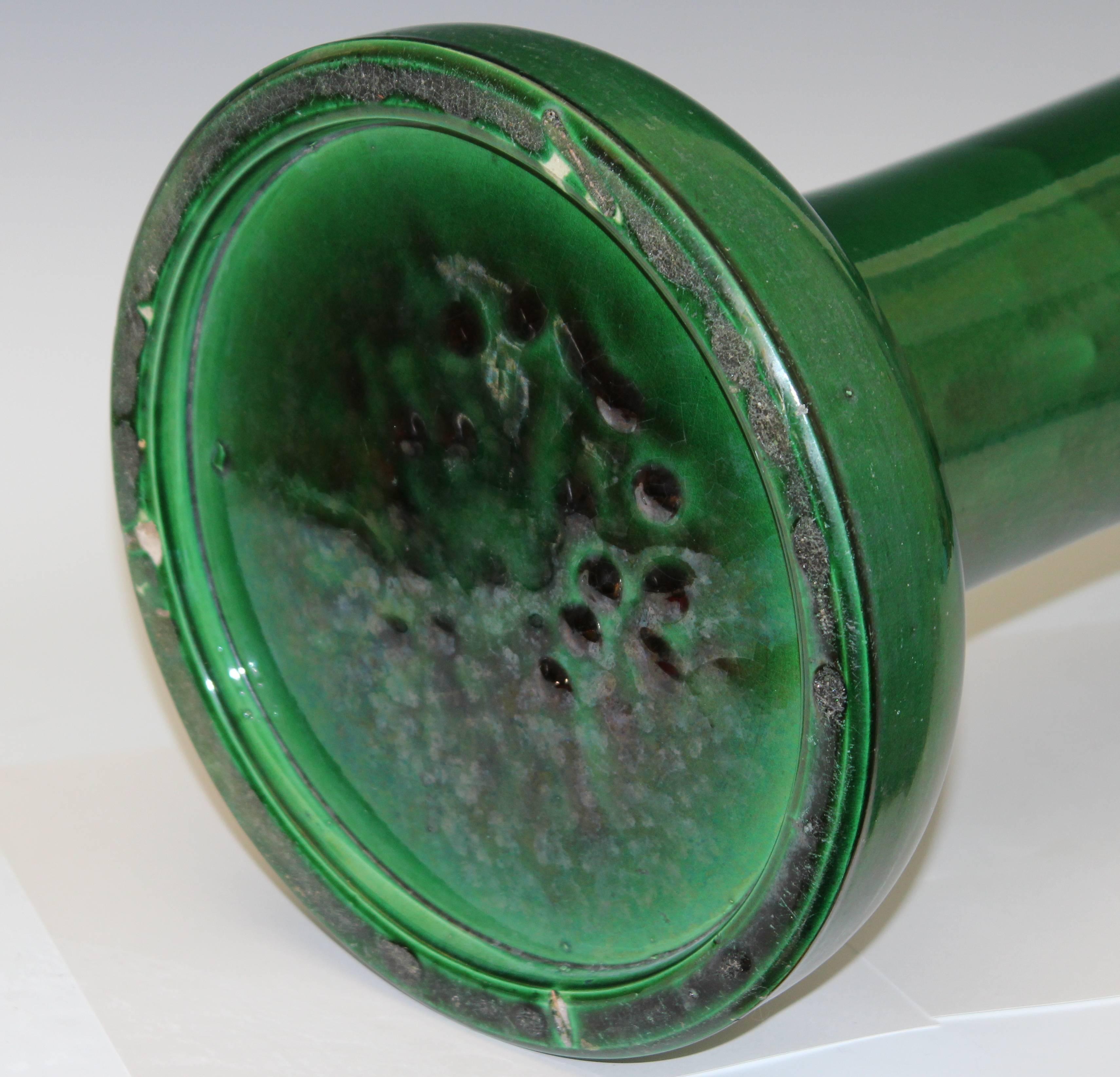 20th Century Large Art Nouveau Awaji Pottery Ruffle Rim Trumpet Form Vase For Sale