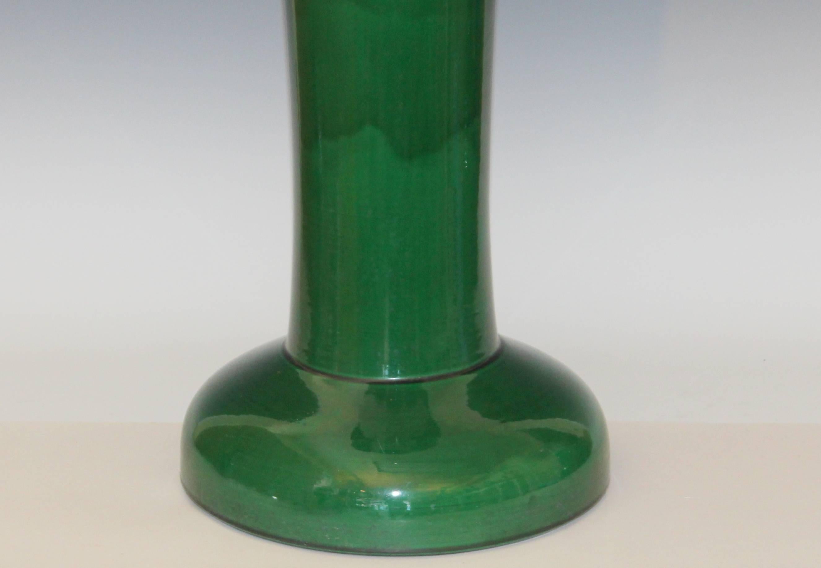Large Art Nouveau Awaji Pottery Ruffle Rim Trumpet Form Vase For Sale 1
