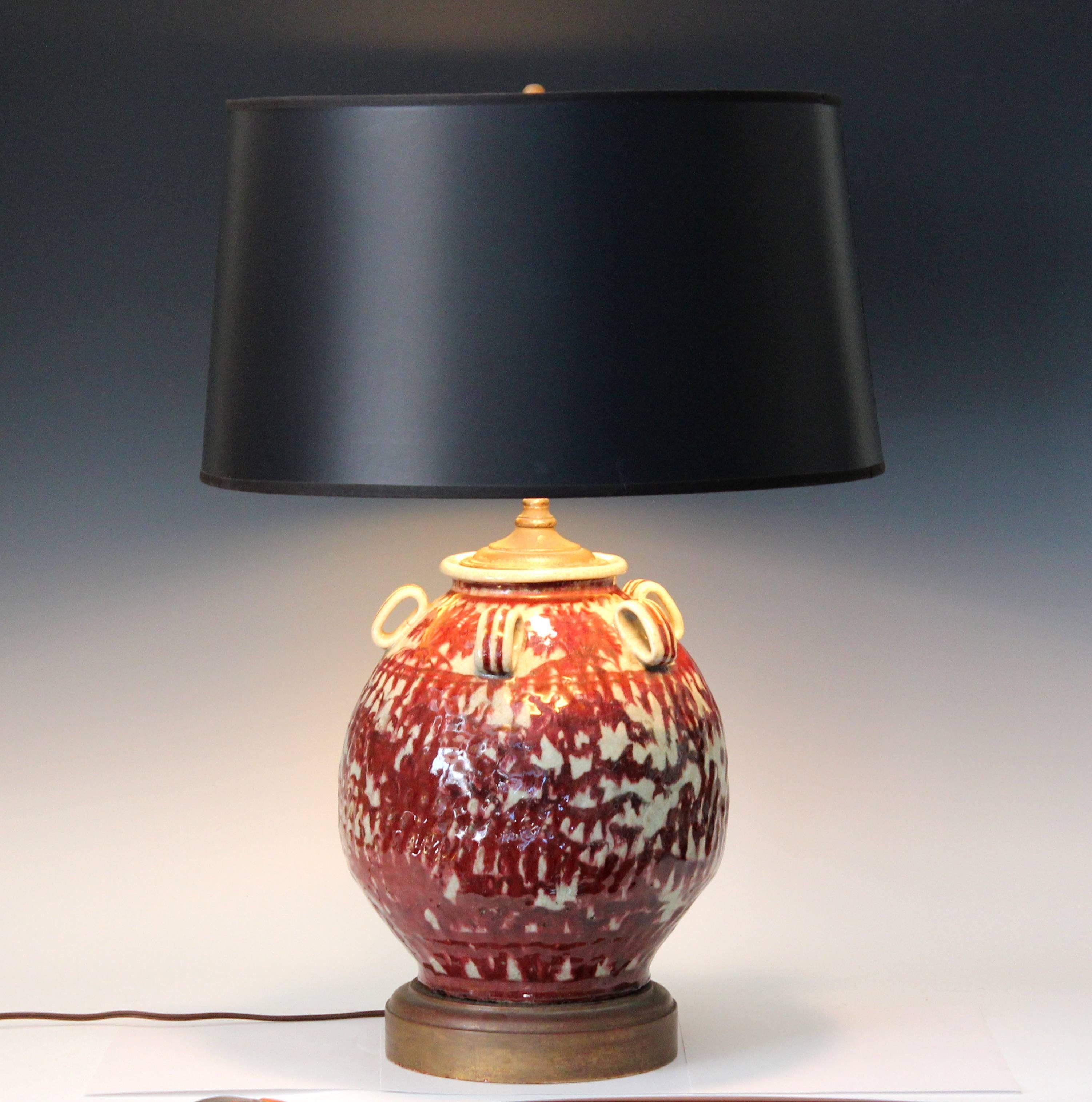 Early 20th Century Vintage Japanese Studio Pottery Oxblood Flambe Lamp
