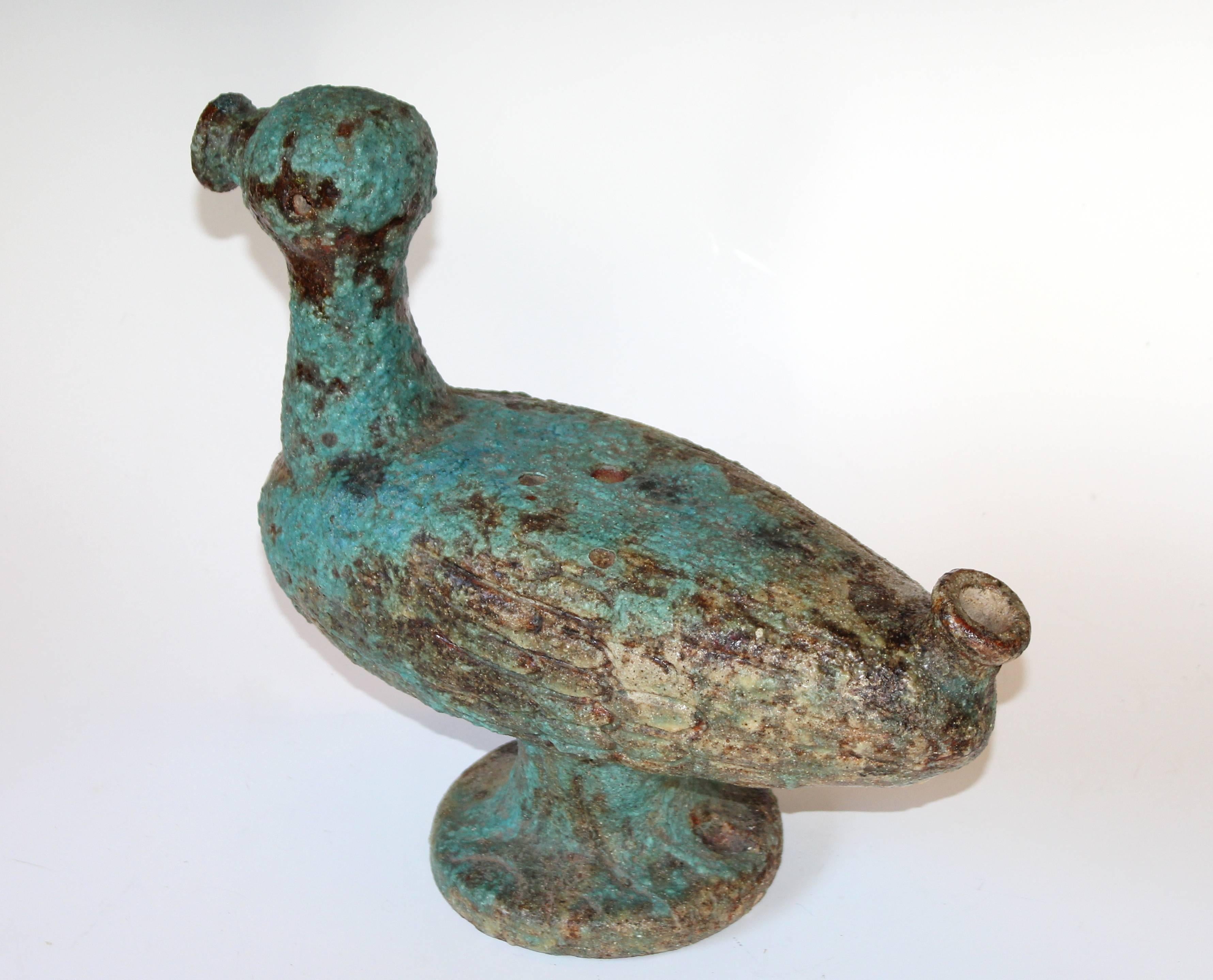 Turned Vintage Italian Pottery Blue Lava Scavo Glaze Raymor Duck Bird Figure