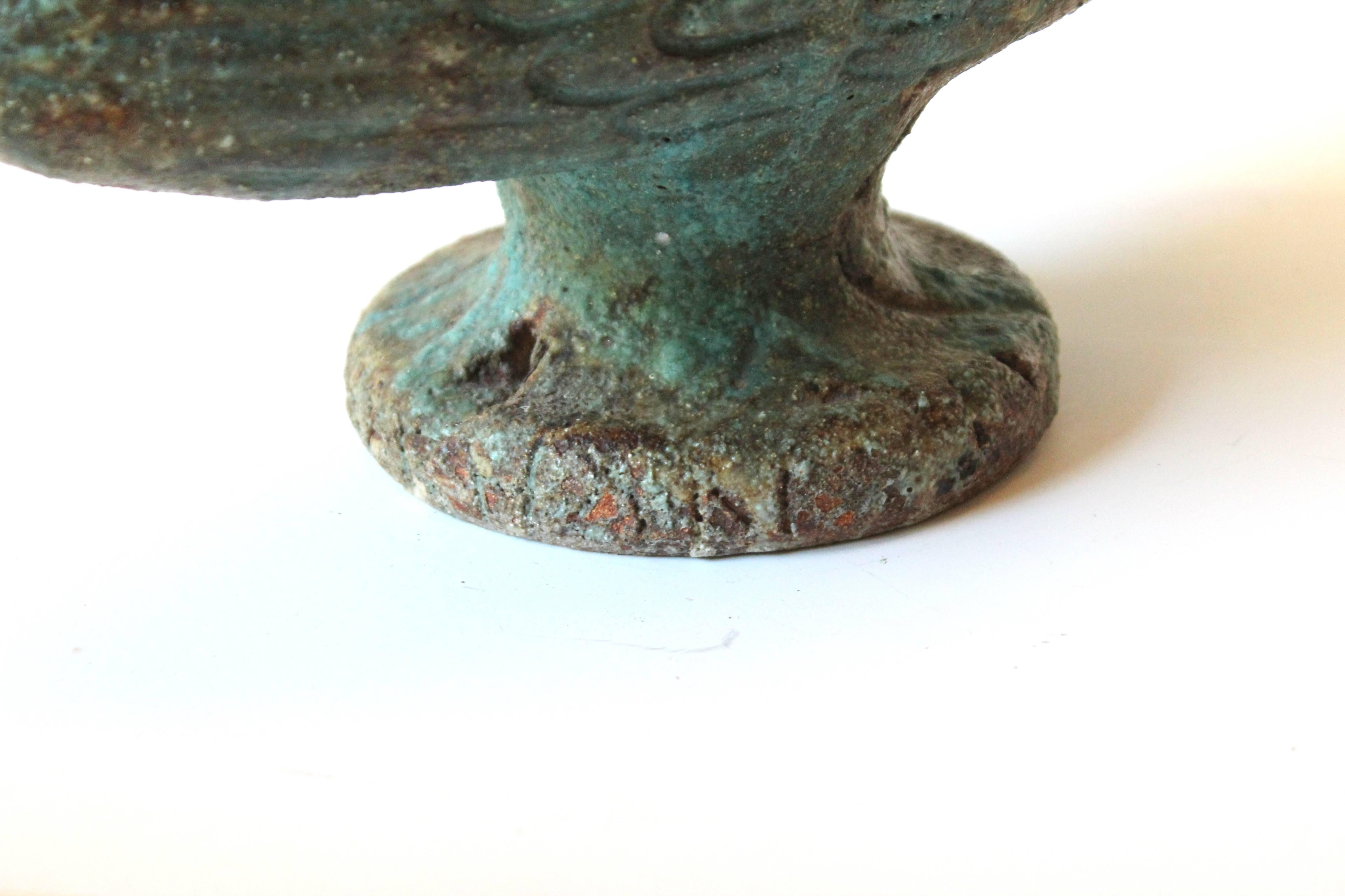 Vintage Italian Pottery Blue Lava Scavo Glaze Raymor Duck Bird Figure 3