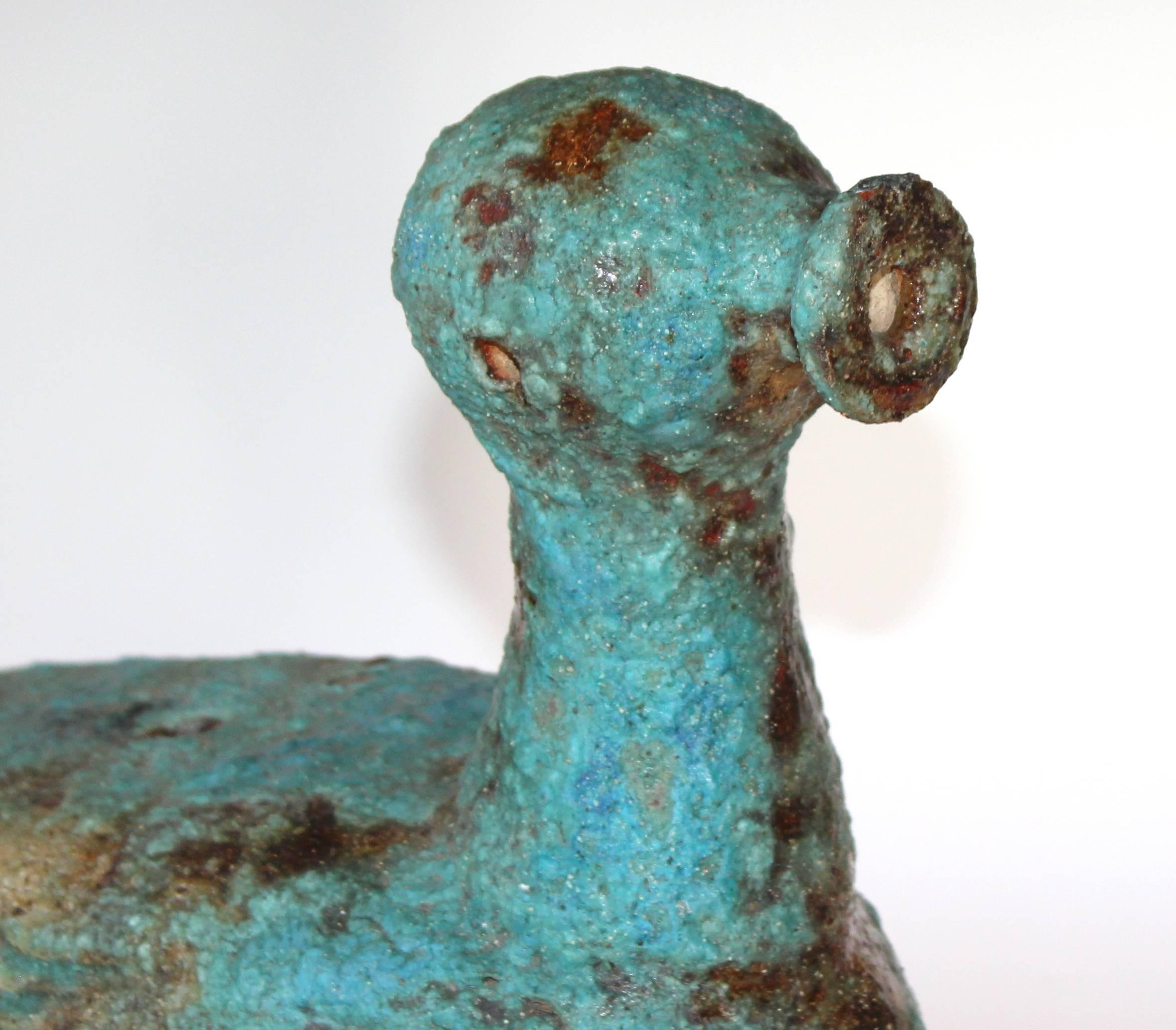 Vintage Italian Pottery Blue Lava Scavo Glaze Raymor Duck Bird Figure 4