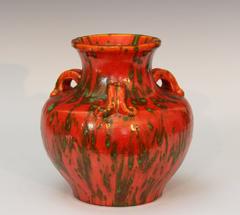 Awaji Pottery Japanese Art Deco Vase with Mottled Chrome Orange Glaze