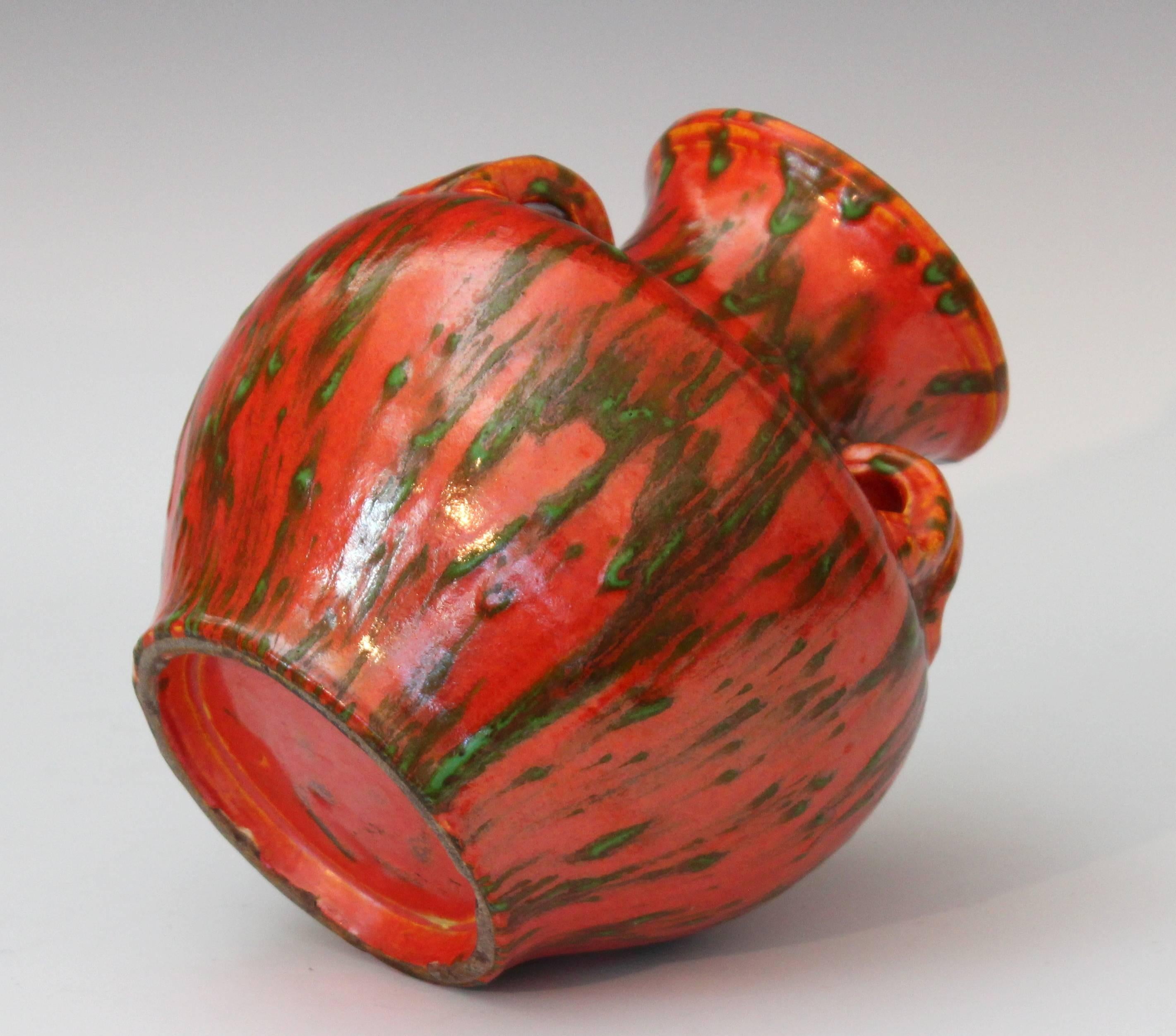 Mid-20th Century Awaji Pottery Japanese Art Deco Vase with Mottled Chrome Orange Glaze