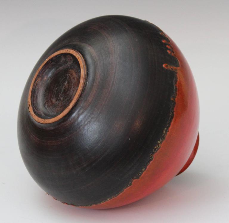 Big MidCentury Studio Pottery Vase Uranium Orange Drip Glaze, Style of Natzler at 1stDibs