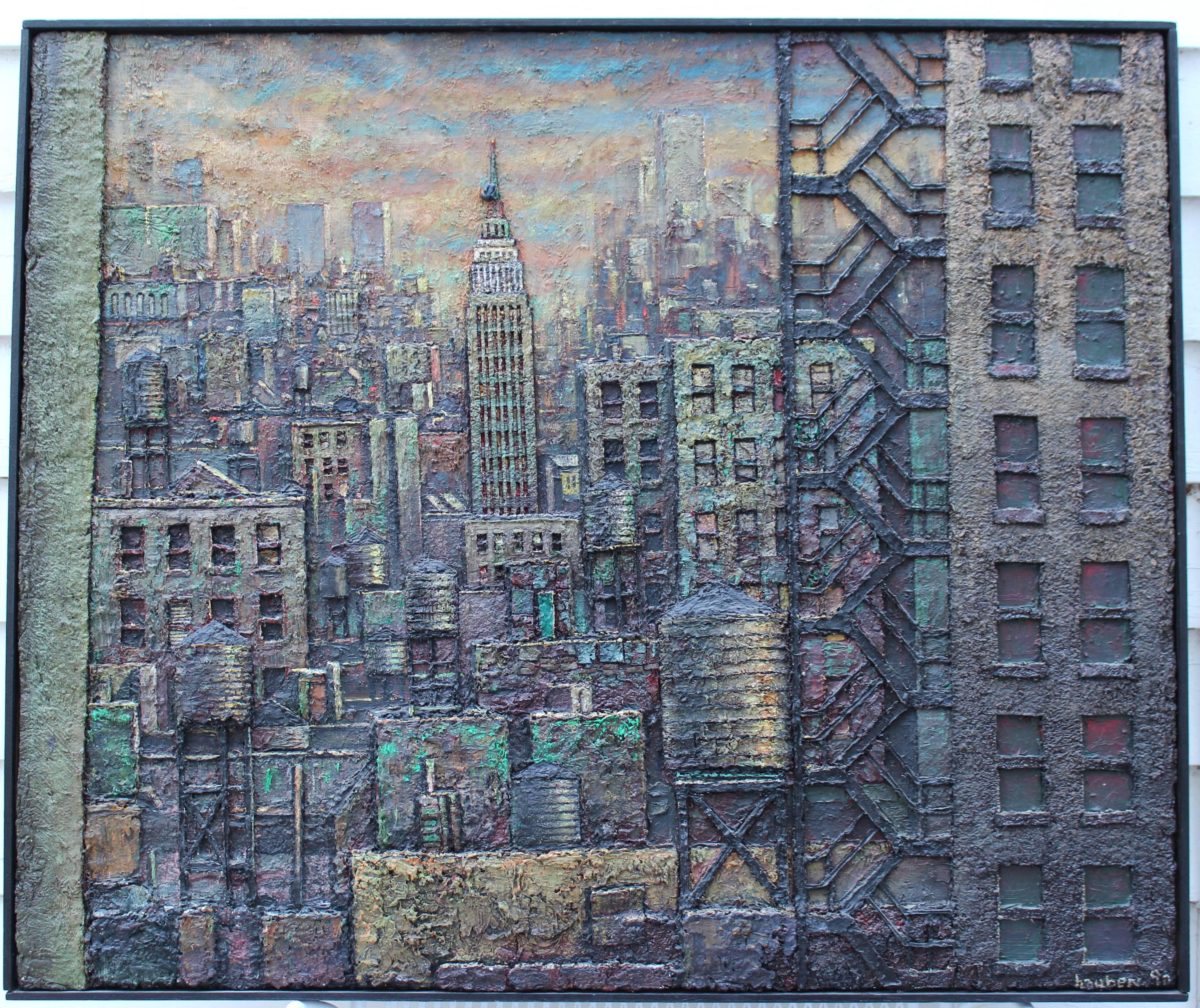 Daniel Hauben Painting NYC Skyline Empire State Bldg. Trade Center For Sale 3