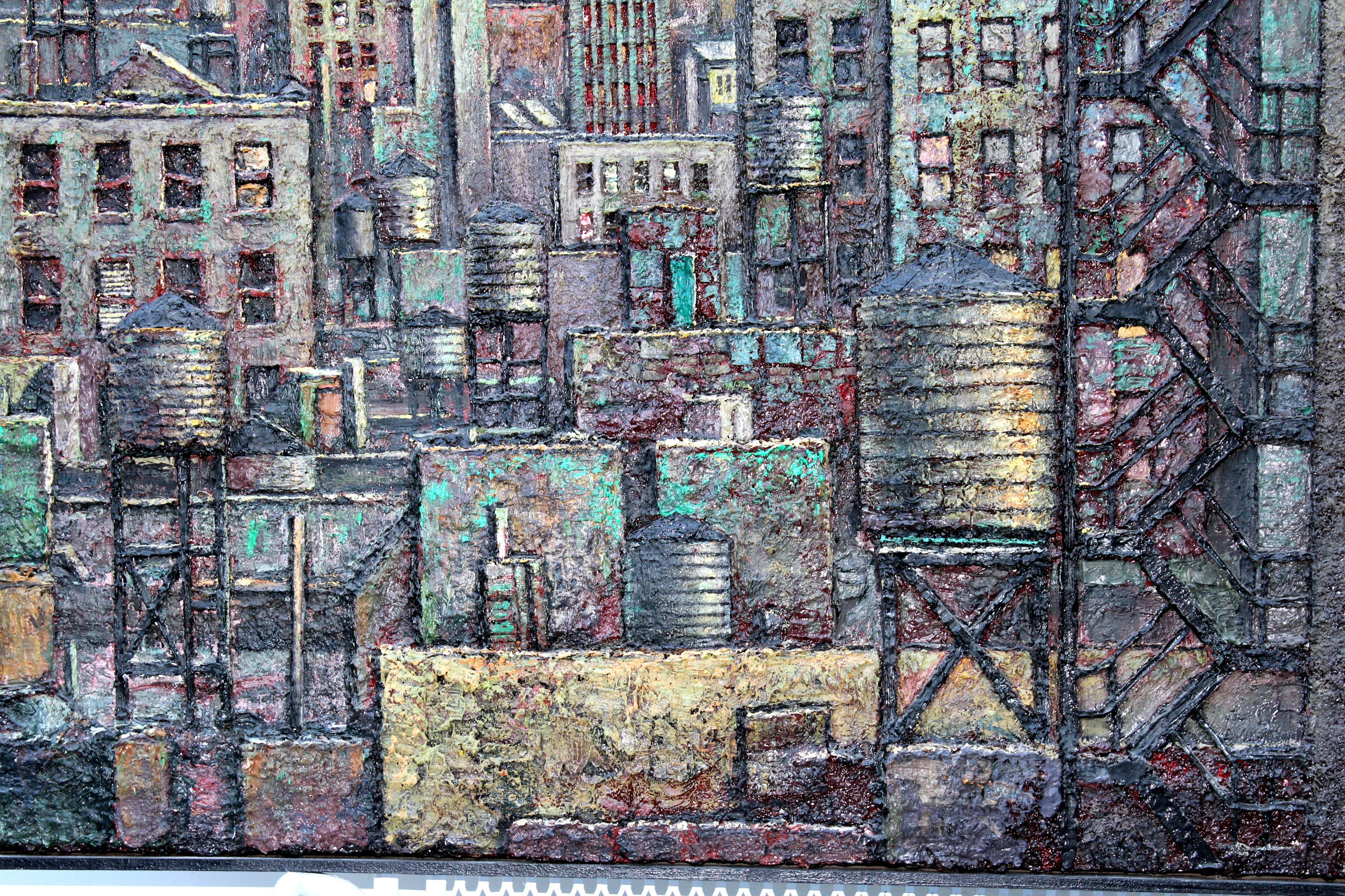 American Daniel Hauben Painting NYC Skyline Empire State Bldg. Trade Center For Sale