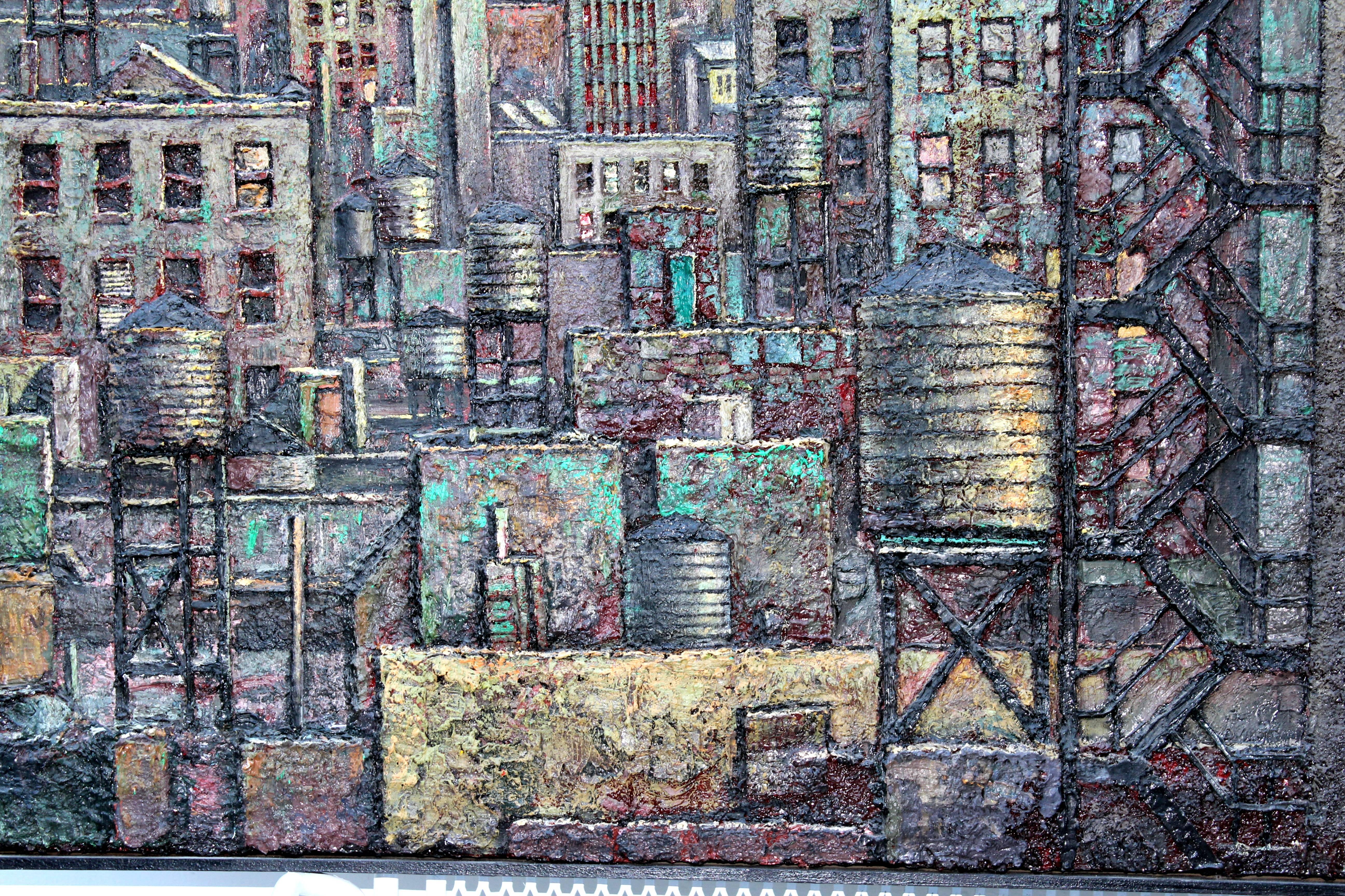 Fine XX secolo Daniel Hauben Dipinto Skyline NYC Empire State Bldg. Trade Center in vendita