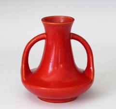 Awaji Pottery Art Deco Vase in Crystalline Chrome Red Glaze