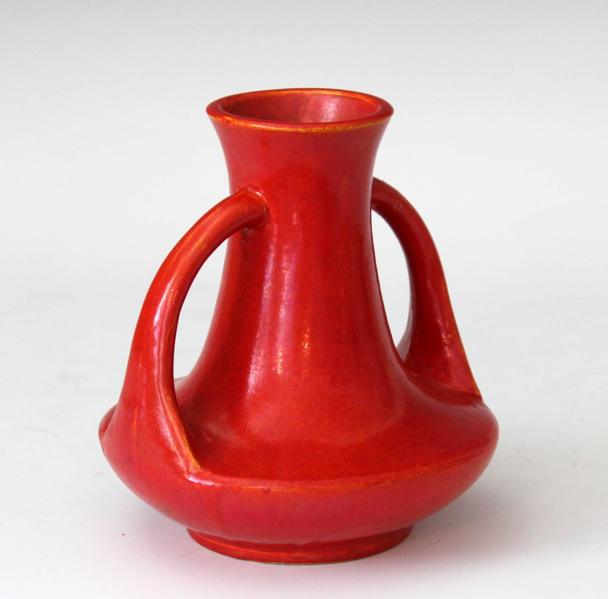Japanese Awaji Pottery Art Deco Vase in Crystalline Chrome Red Glaze