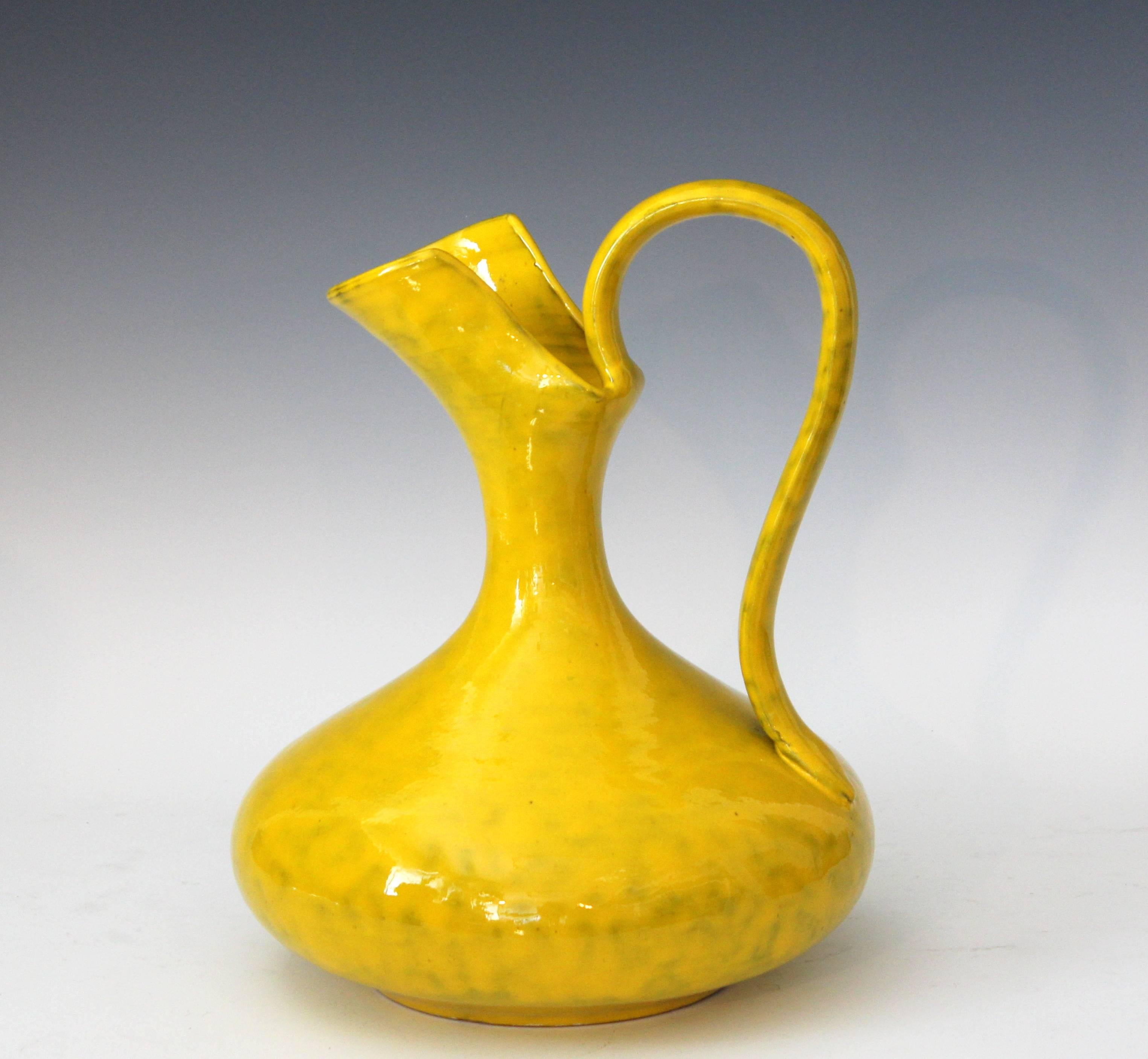 Turned Vintage Italian Pottery Italica Ars Yellow Pitcher Vase for Rosenthal-Netter  