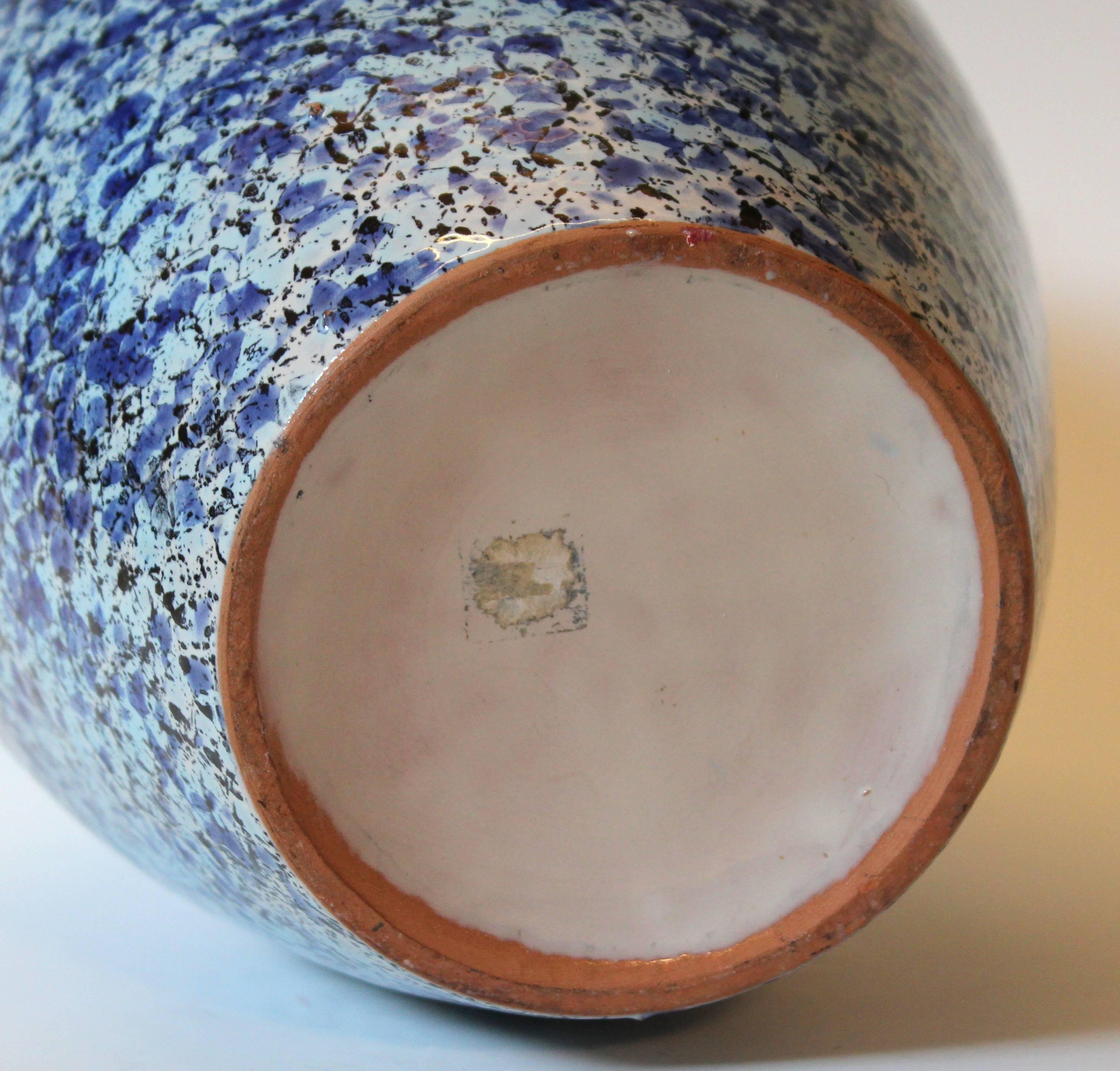 Expressionist Vintage Italica Ars 1960s Italian Art Pottery Vase Mottled Blue and White Glaze For Sale