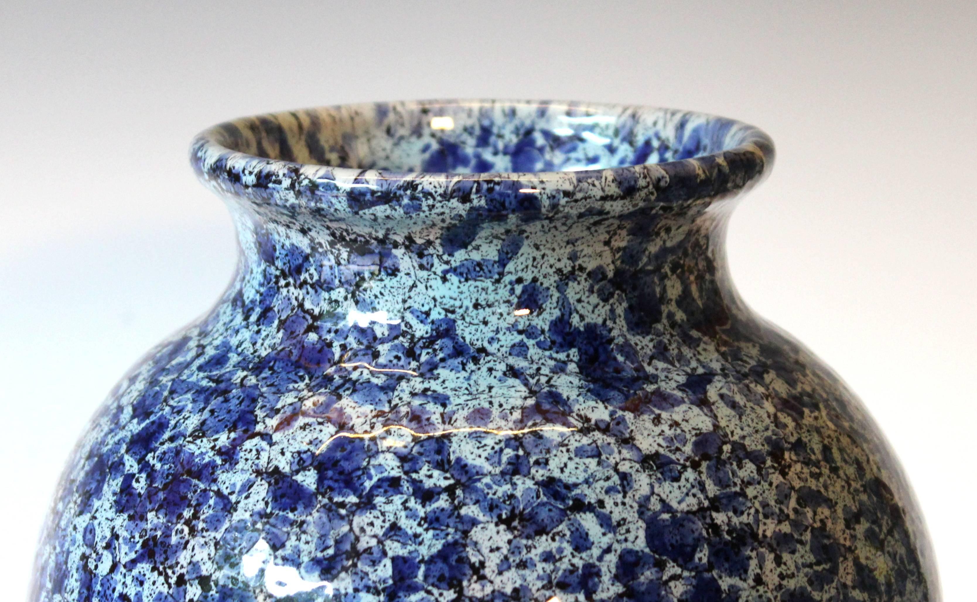 Turned Vintage Italica Ars 1960s Italian Art Pottery Vase Mottled Blue and White Glaze For Sale