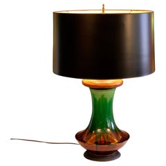 Antique Awaji Pottery Arts & Crafts Green Brown Drip Glaze Lamp