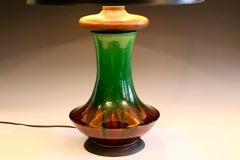 Antique Awaji Pottery Arts & Crafts Green Brown Drip Glaze Lamp