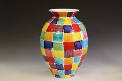 Large Vintage Italian La Musa Pottery Vase Signed Cheerful 1980's Colorful 15"