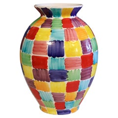 Large Vintage Italian La Musa Pottery Vase Signed Cheerful 1980's Colorful 15"