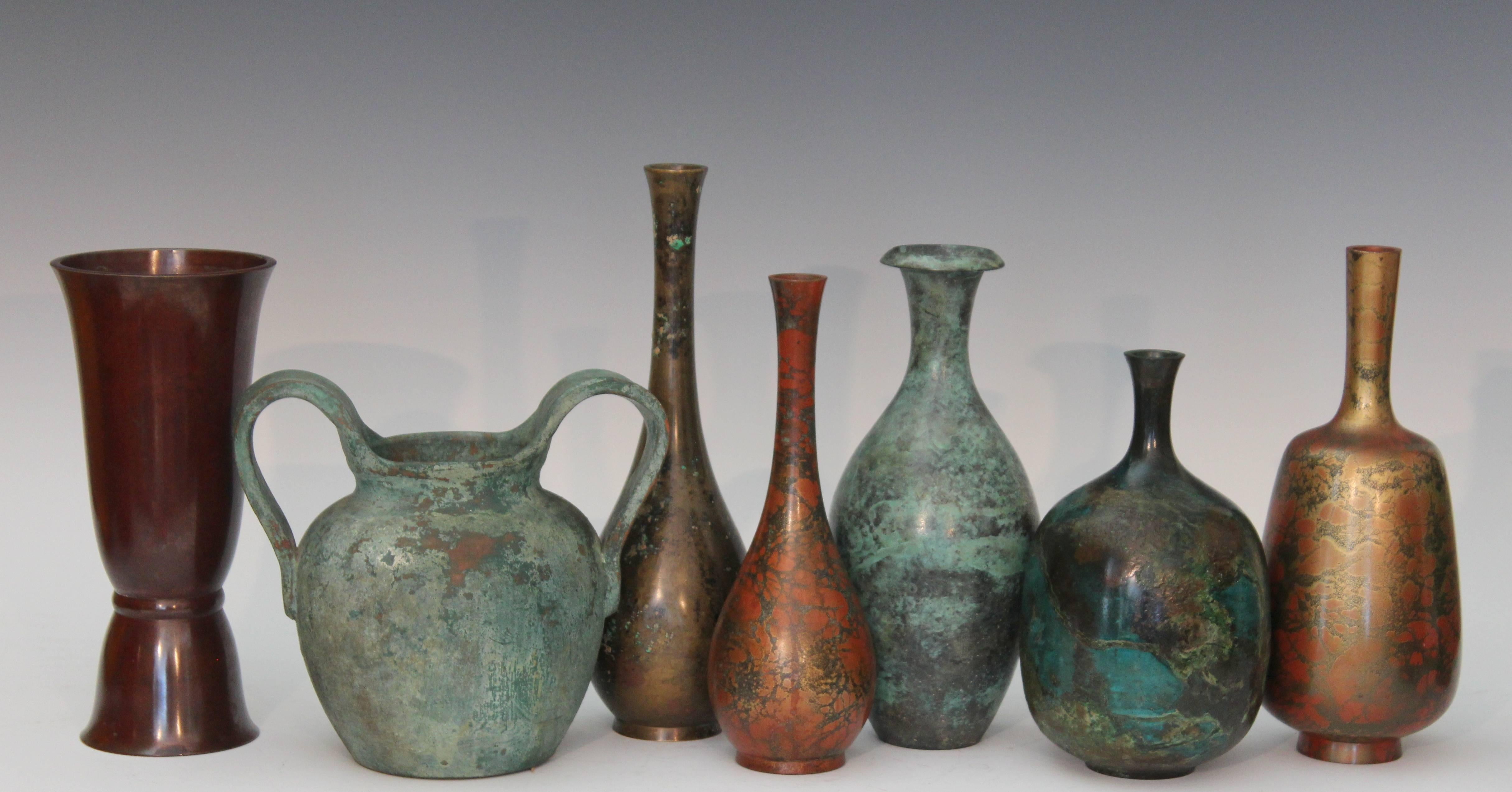 Vintage Japanese Green Patinated Bronze Bottle Vase 2