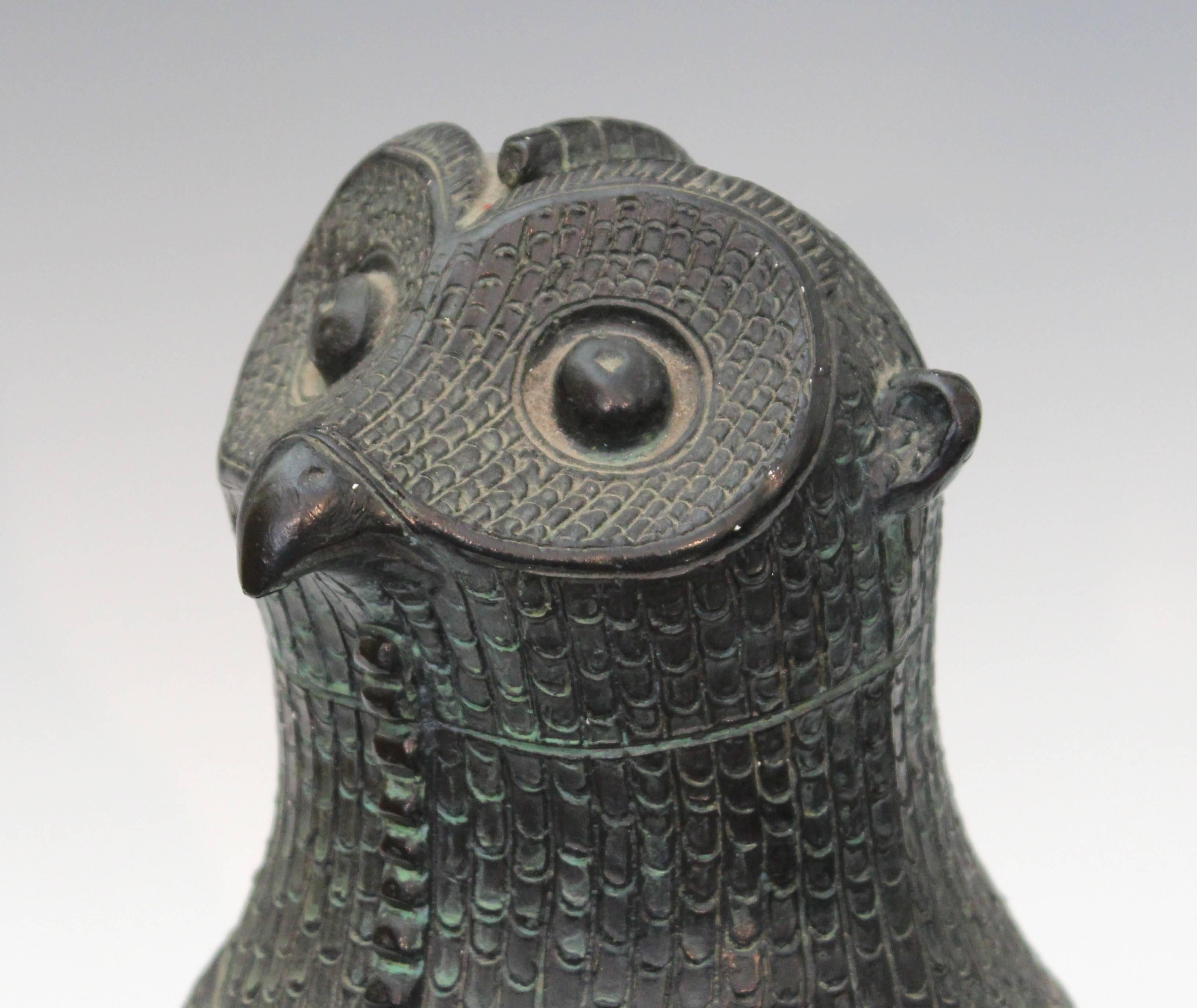 Painted Vintage Replica Ancient Chinese Bronze Owl Sculpture