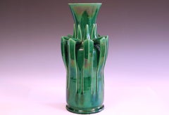Vase ancien en céramique d'Awaji, style Arts & Crafts, vert, bio, Art nouveau, monochrome