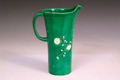 Antique Awaji Pottery Pitcher Minpei Kiln Sprigged Dogwood Plum Blossoms Signed