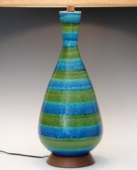Large Bitossi for Raymor, Blue and Green Striped Italian Pottery Lamp