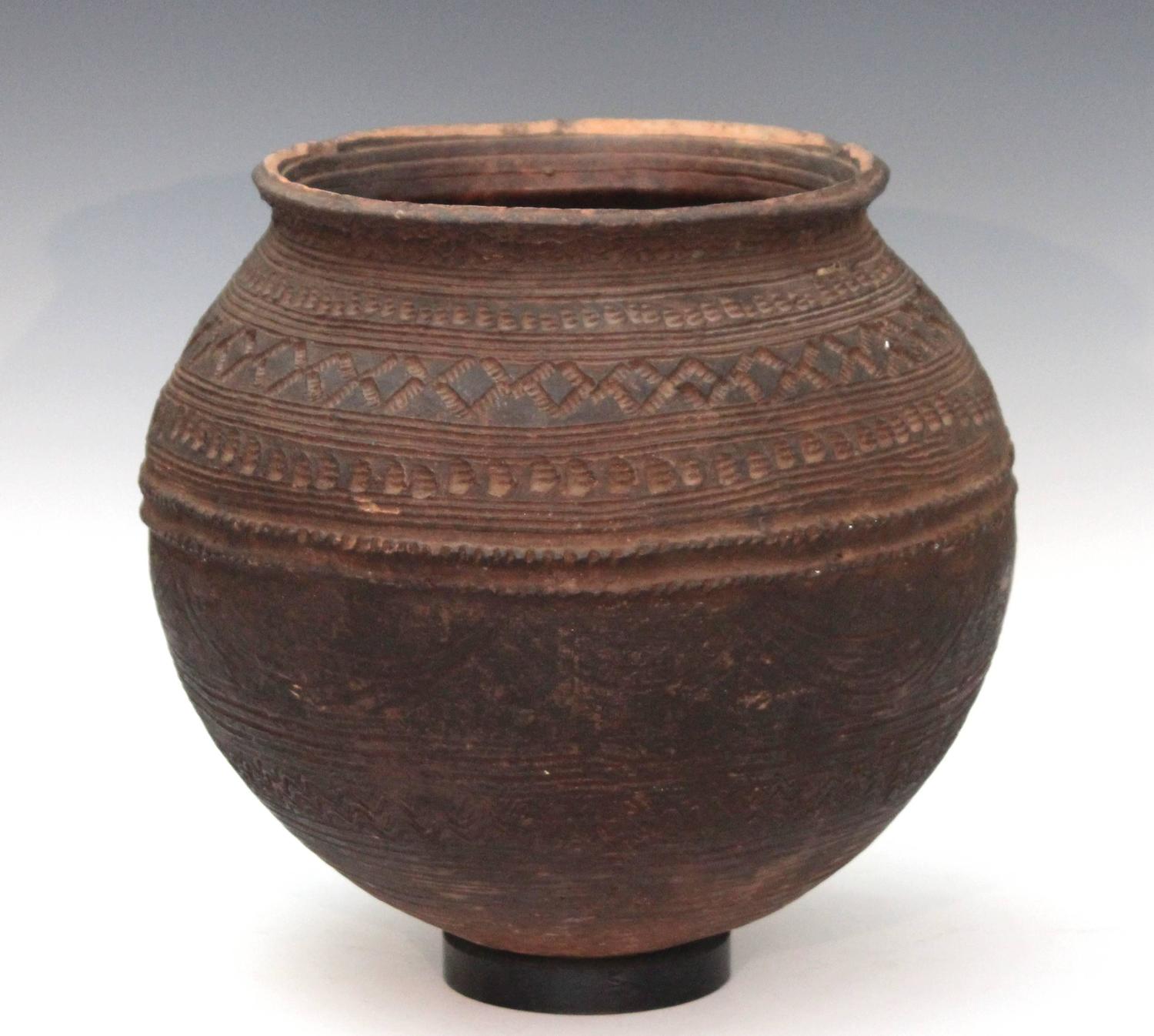 Nigerian African Terracotta Pottery Storage Jar Impressed and Incised
