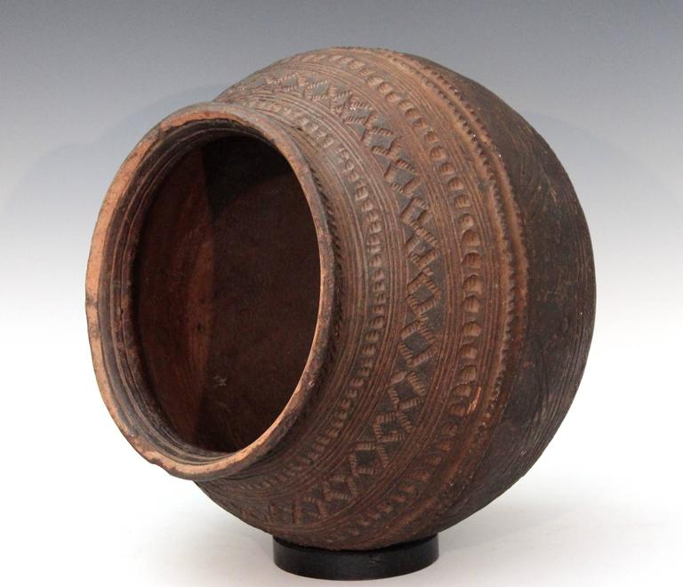 Nigerian African Terracotta Pottery Storage Jar Impressed and Incised