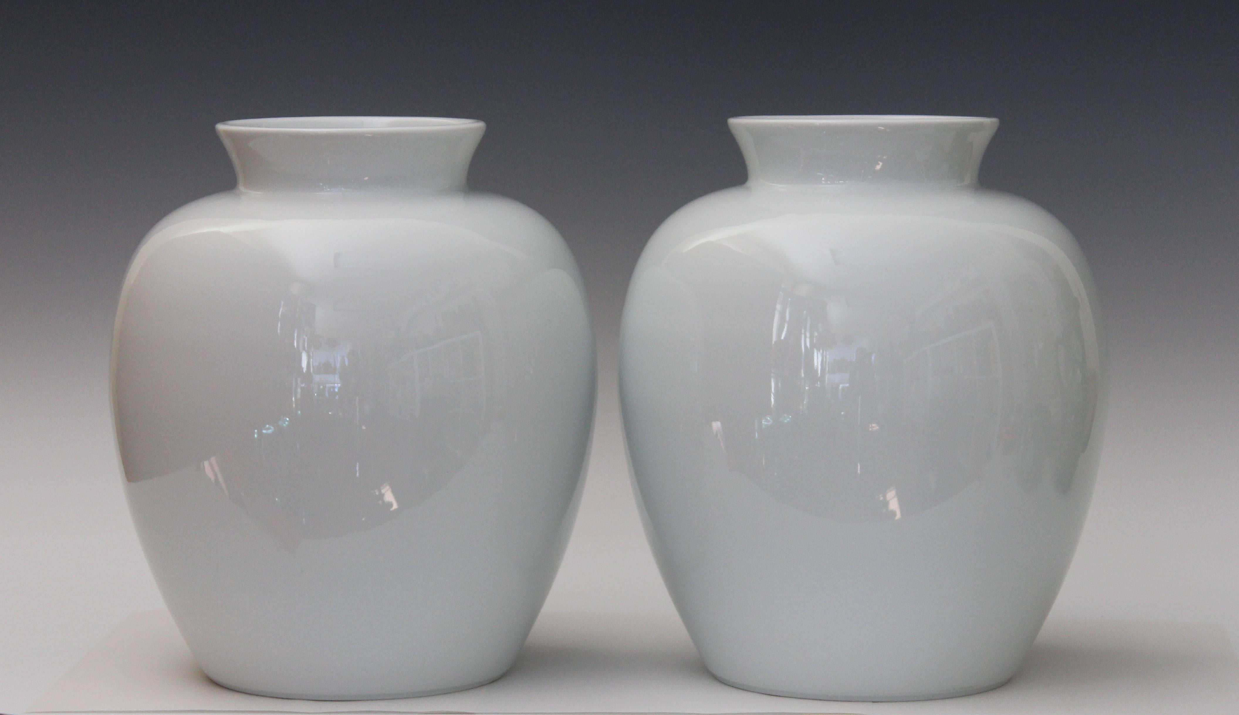 Large Pair of Limoges French Porcelain Blanc de Chine Ginger Jar Vases Garniture In Excellent Condition In Wilton, CT