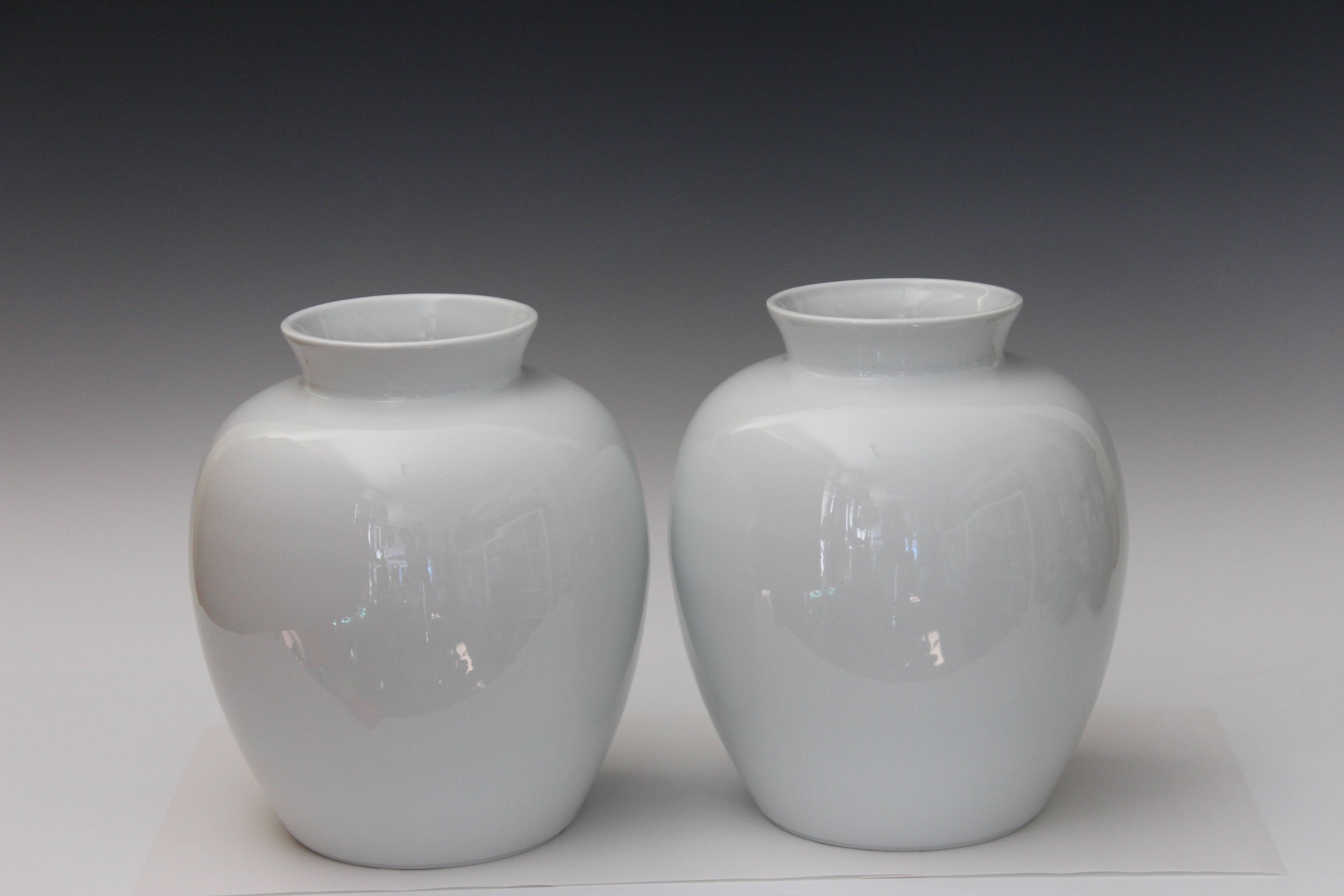 Early 20th Century Large Pair of Limoges French Porcelain Blanc de Chine Ginger Jar Vases Garniture