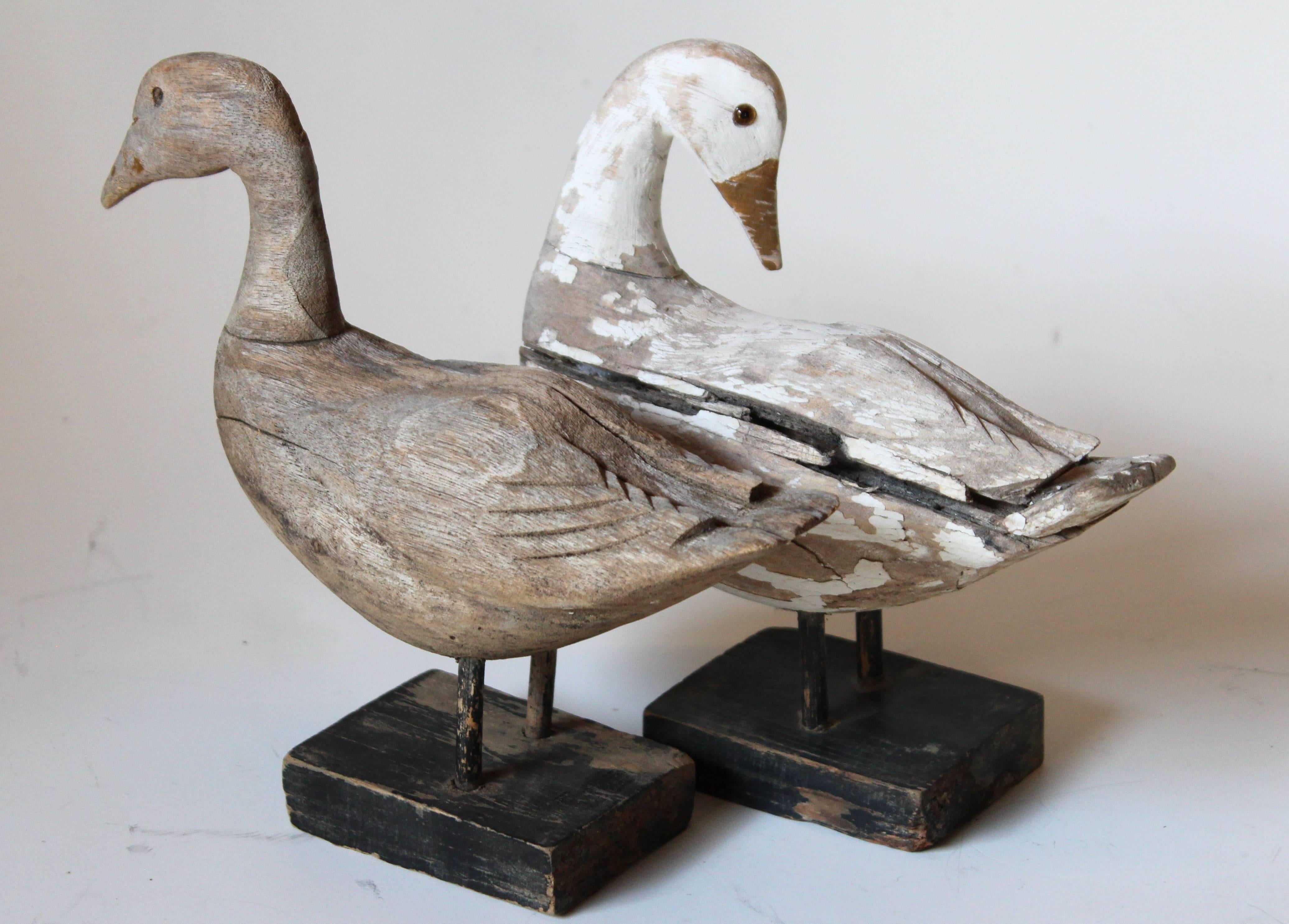 Pair of Vintage Carved Painted Folk Art Duck Figures 2