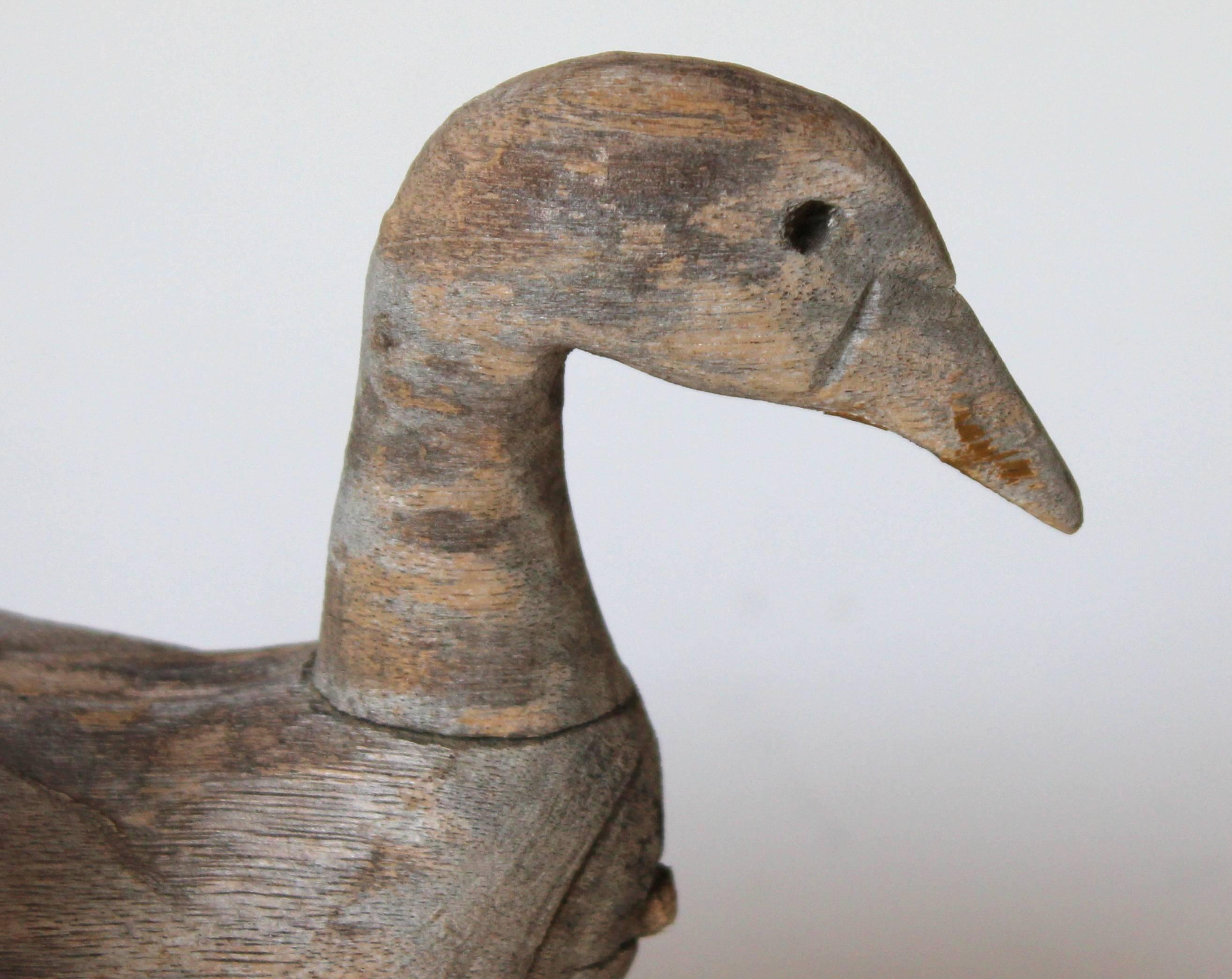 Wood Pair of Vintage Carved Painted Folk Art Duck Figures