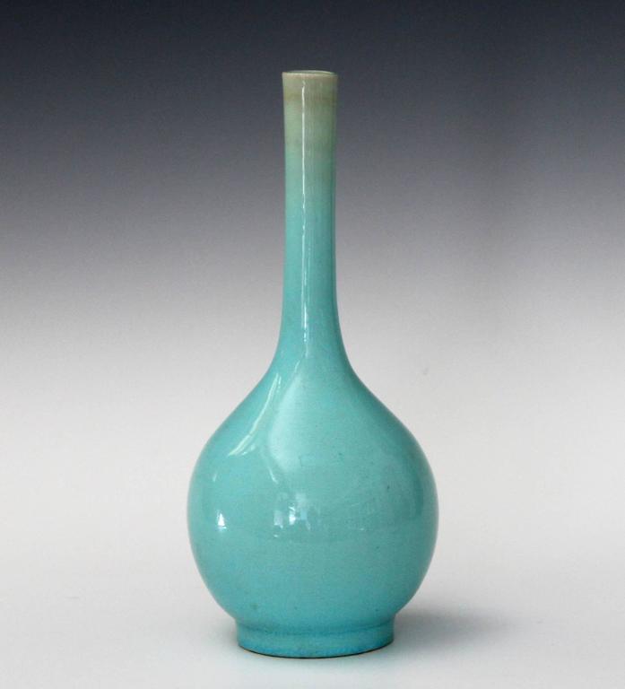 Antique Kyoto Awaji Pottery Crackle Glaze Long Neck Bottle Vase For
