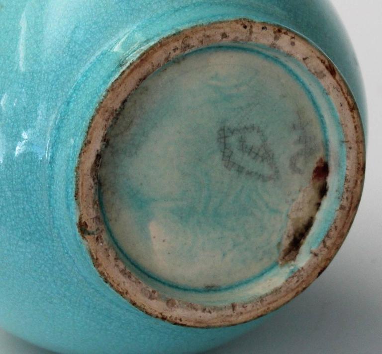 Antique Kyoto Awaji Pottery Crackle Glaze Long Neck Bottle Vase For