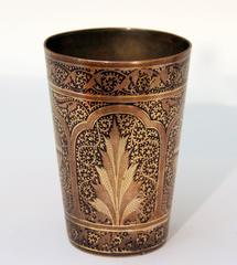 Antique Indian Mughal Kashmir Copper Inlaid Brass Islamic Engraved Bidri